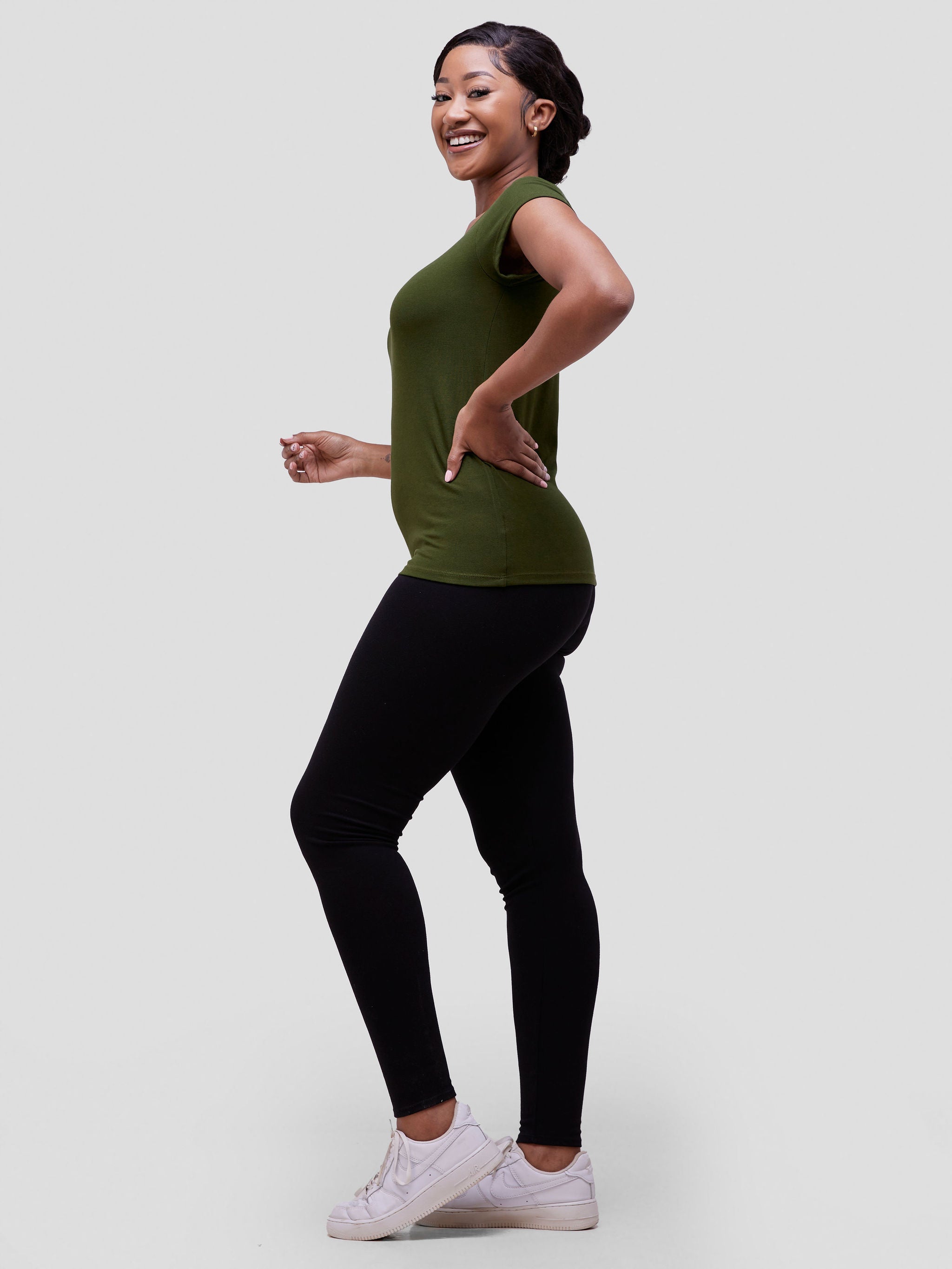 Vivo Basic Val Cap Sleeve Top - Hunters Green