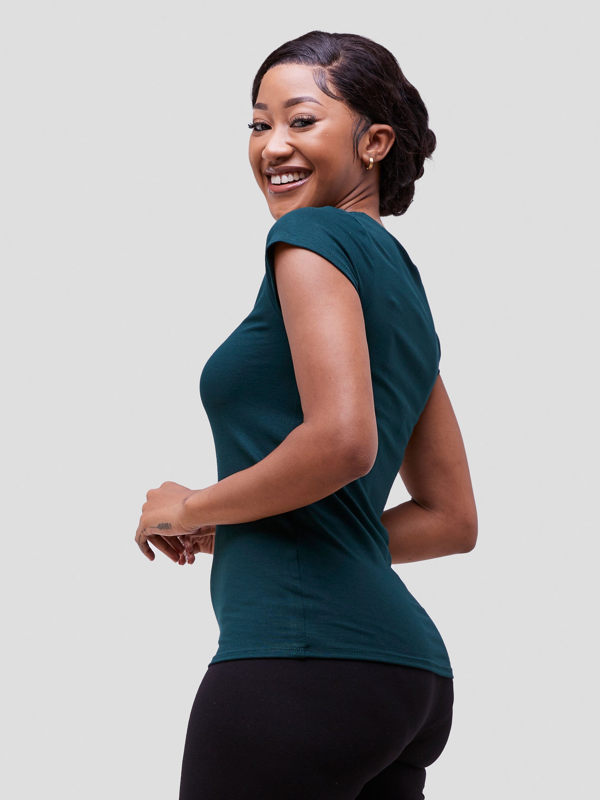 Vivo Basic Val Cap Sleeve Top - Dark Green