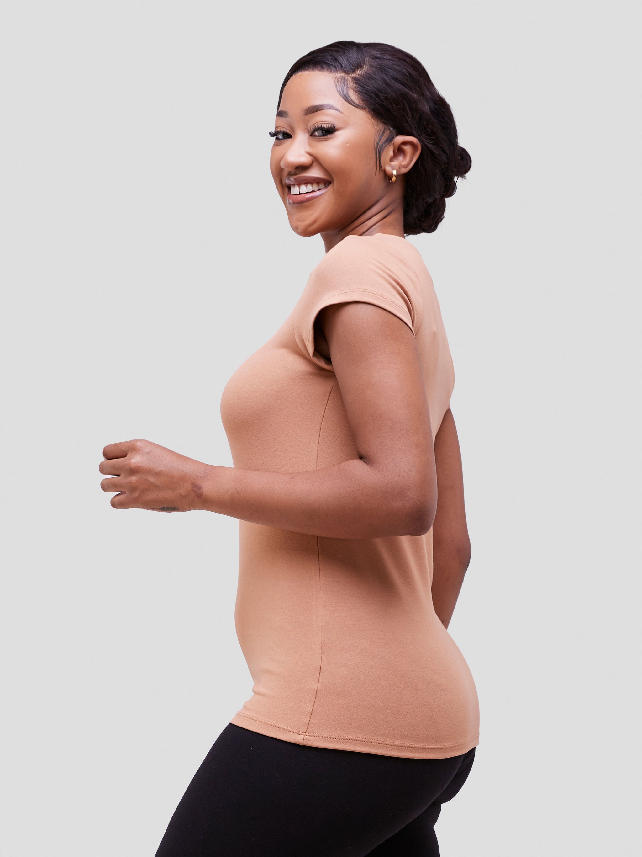 Vivo Basic Val Cap Sleeve Top - Tan