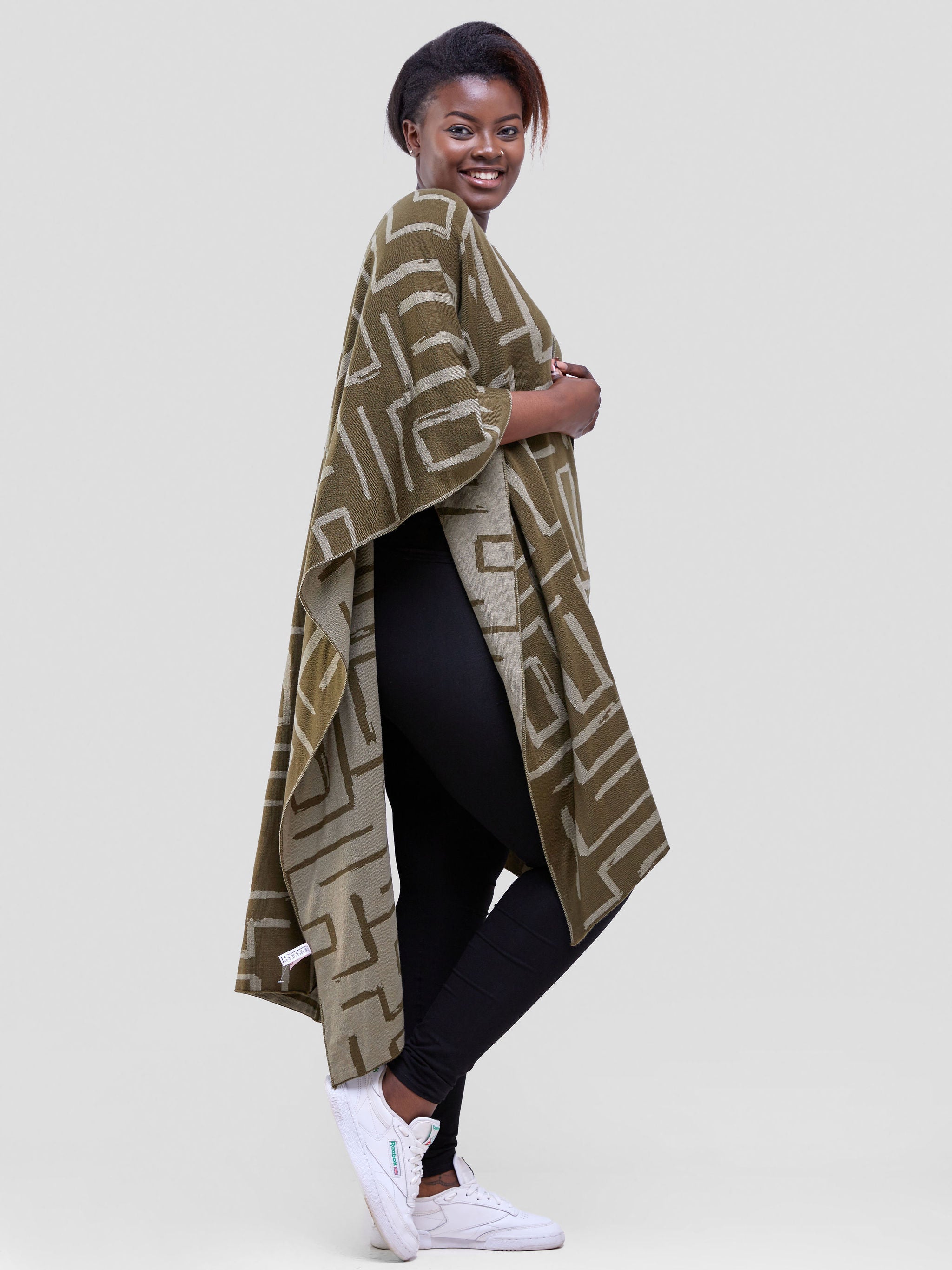 Vivo Reversible Poncho without Fringes- Army Green / Hunters Green Mistari Print