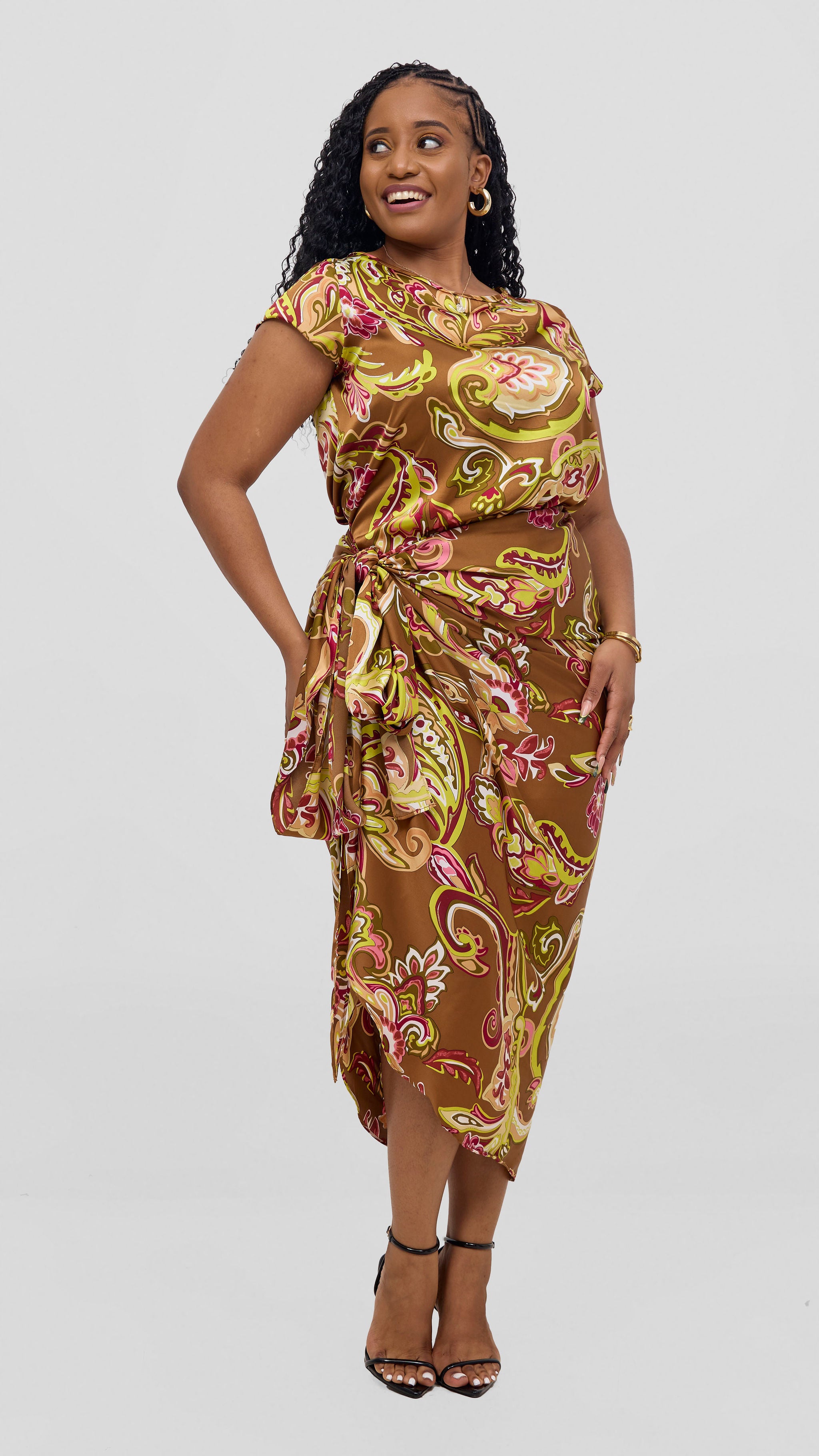 Vivo Sarong Skirt - Dark Tan / Lime Print