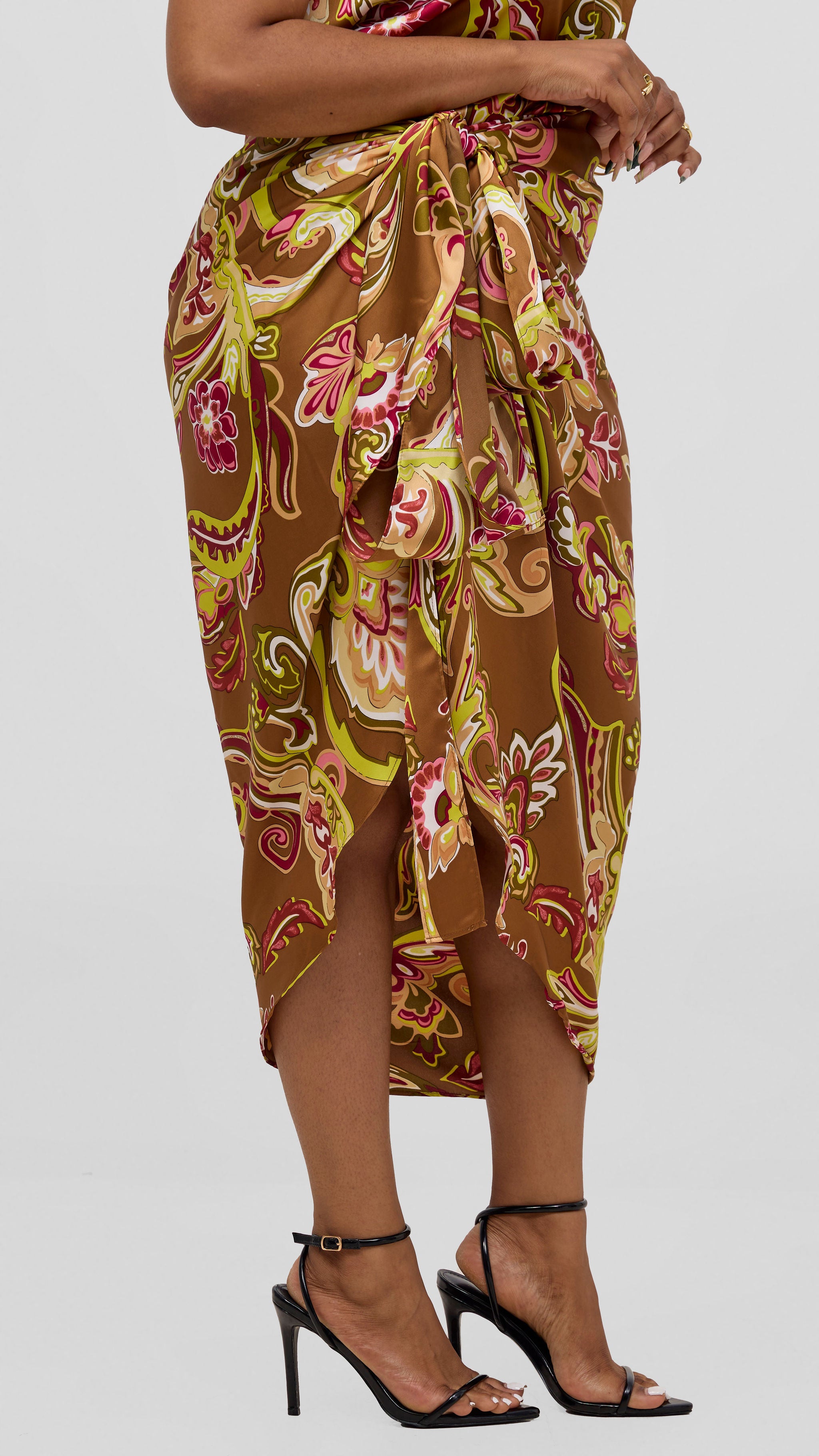 Vivo Sarong Skirt - Dark Tan / Lime Print