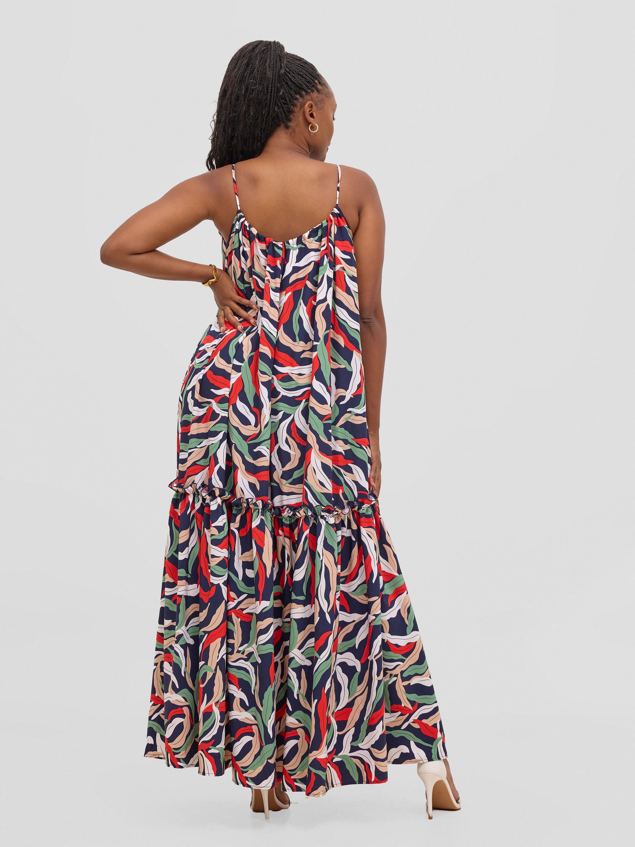 Vivo Sarabi Strappy Flounce Maxi Dress - Red / Green Print