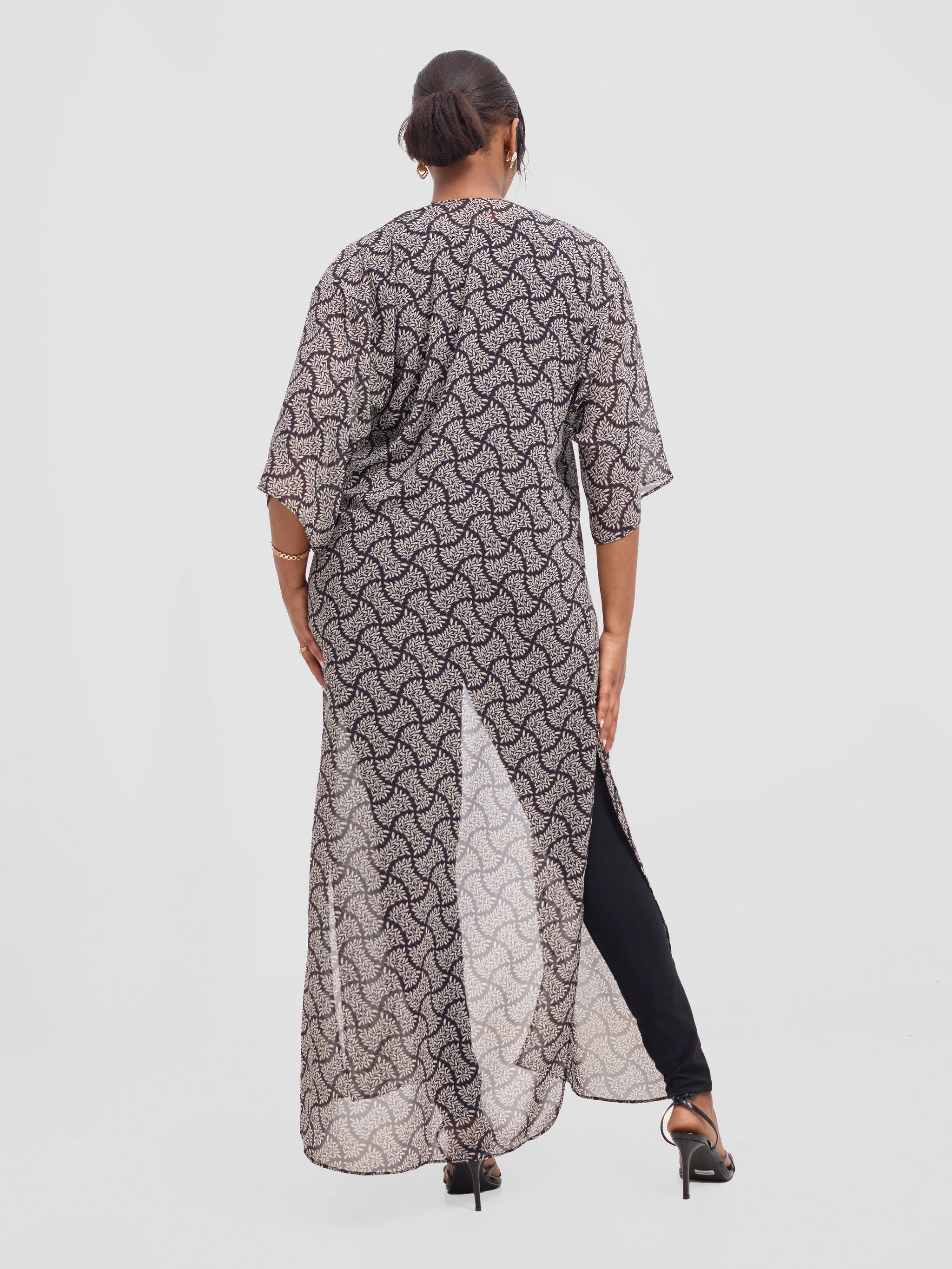 Vivo Basic Nandi A-Line Kimono - Black / Purple Ane Print