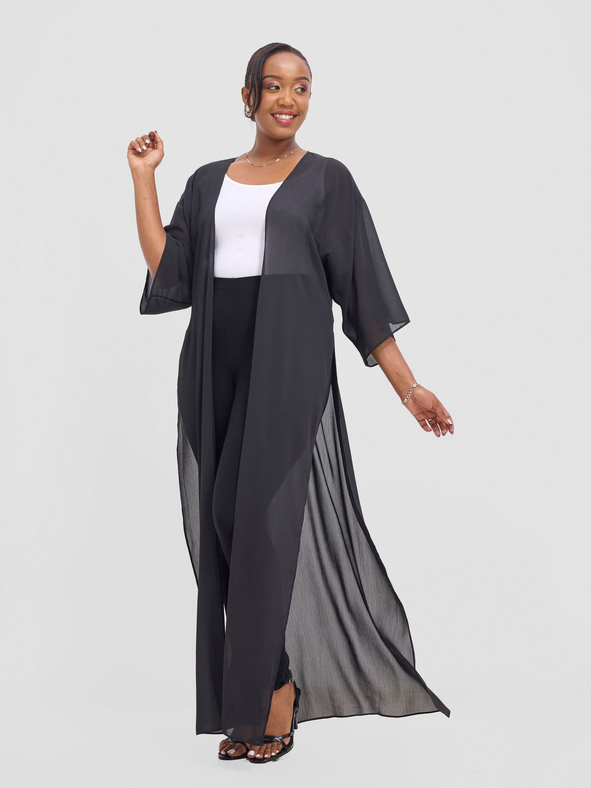 Vivo Basic Nandi High Slit Kimono - Black