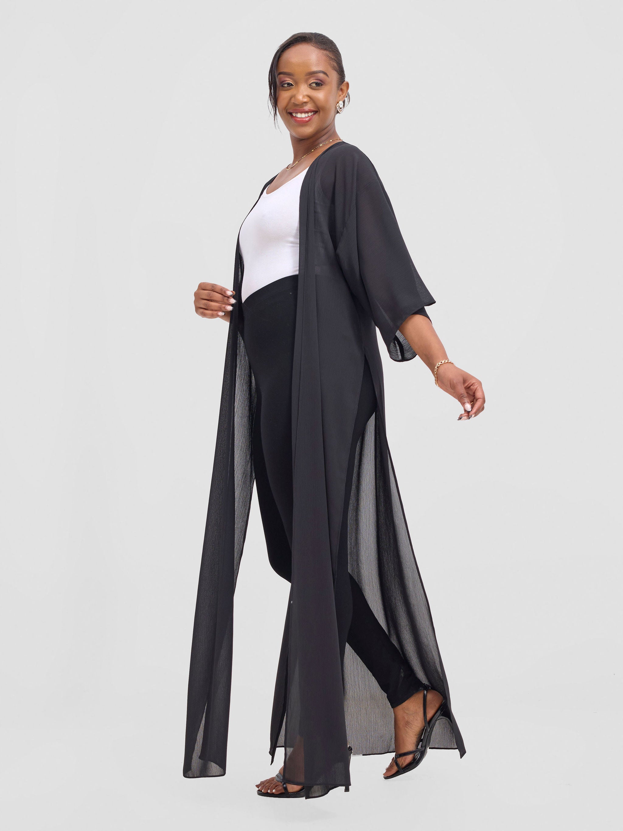 Vivo Basic Nandi High Slit Kimono - Black