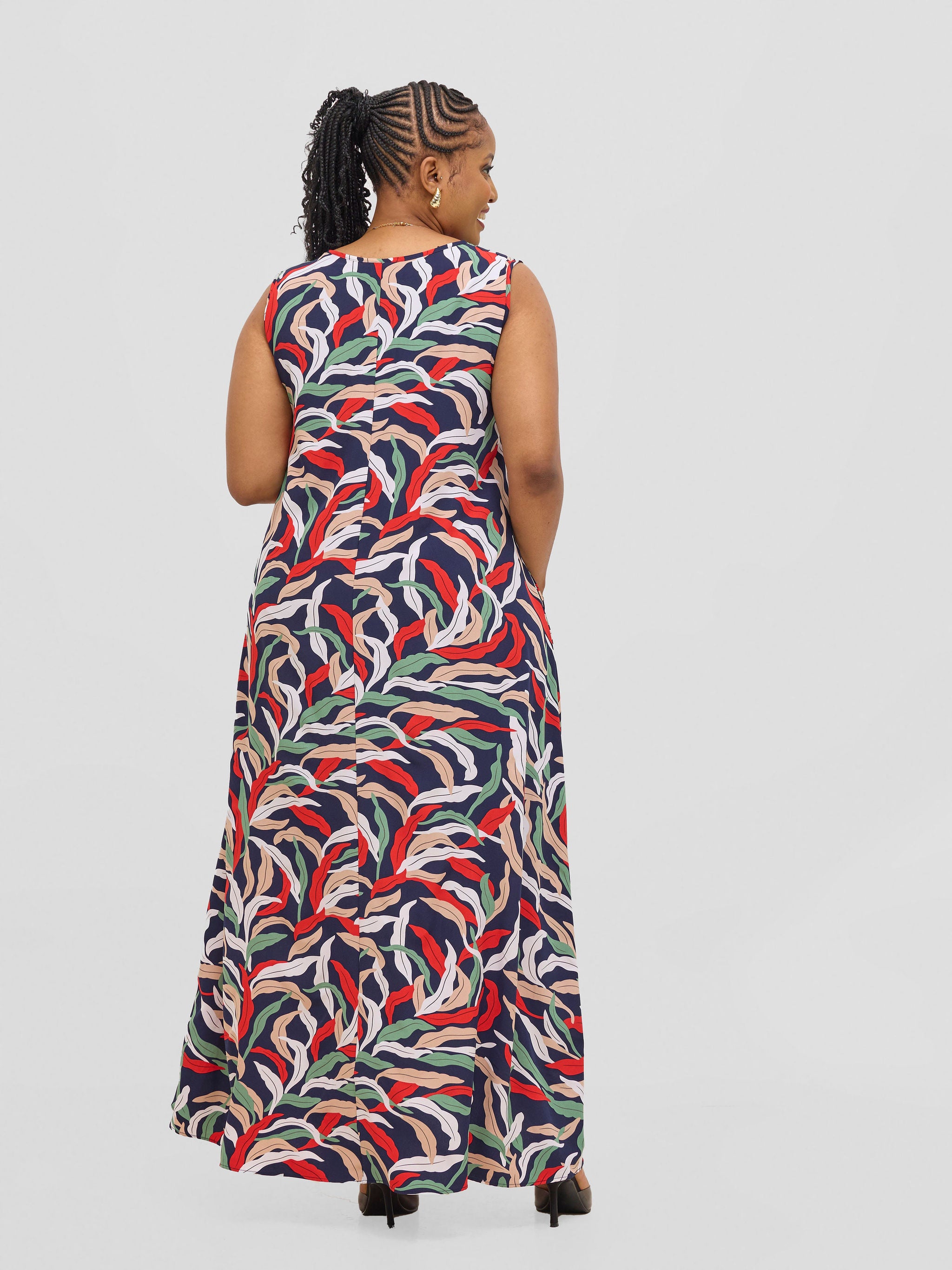 Vivo Basic Sleeveless Tent Maxi Dress - Red / Green Print