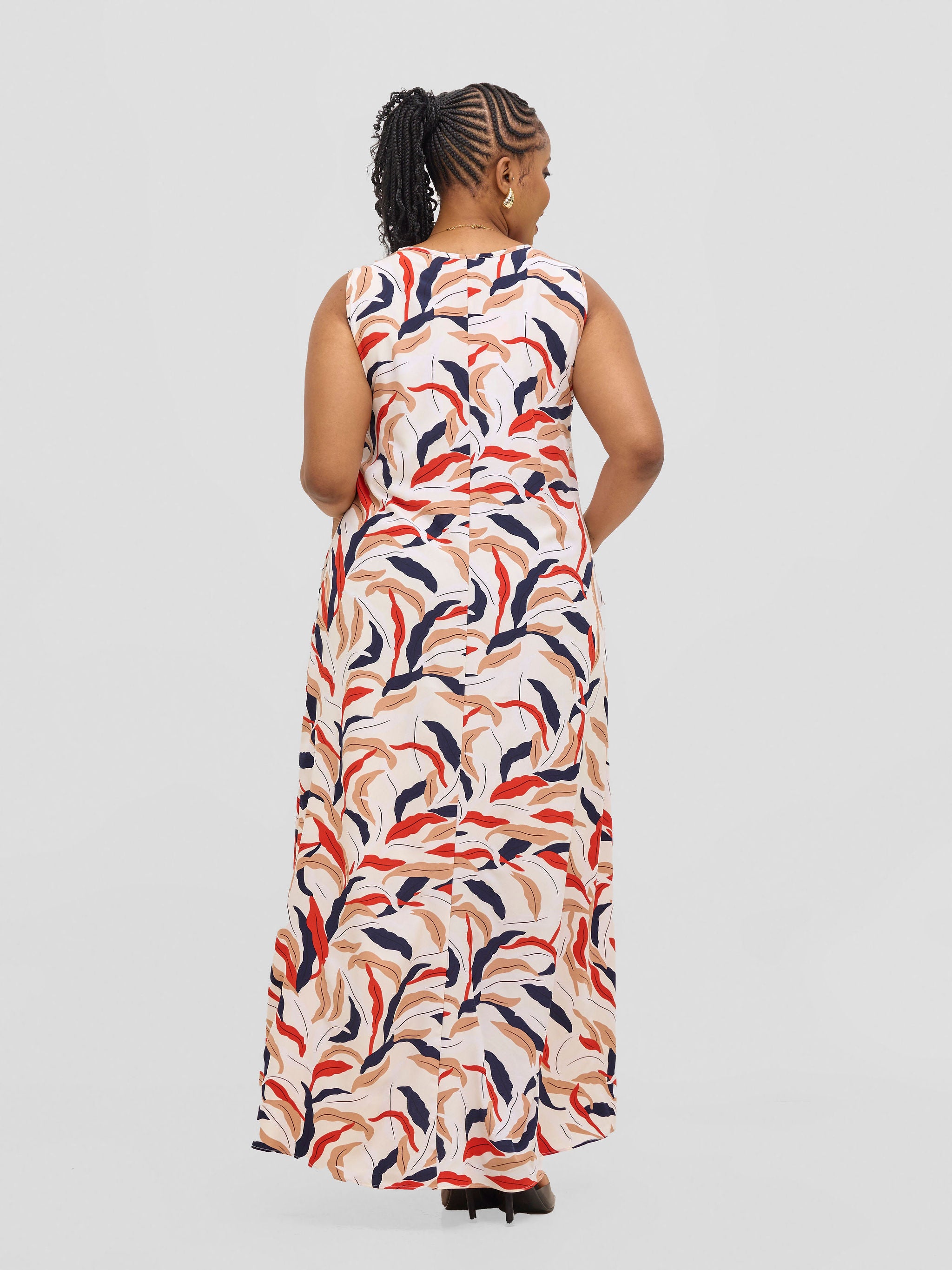 Vivo Basic Sleeveless Tent Maxi Dress - Cream / Red Print