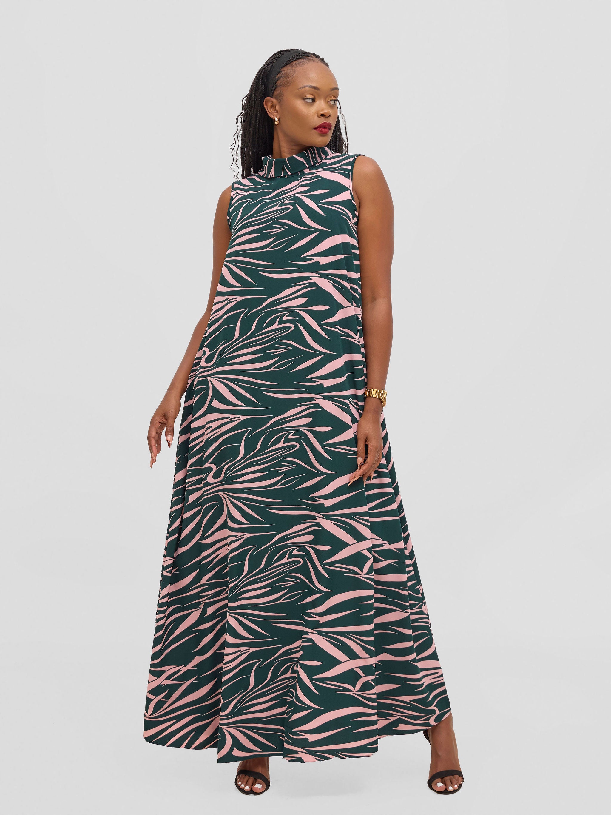 Vivo Bissa Reversible Maxi Dress - Green / Pink Print