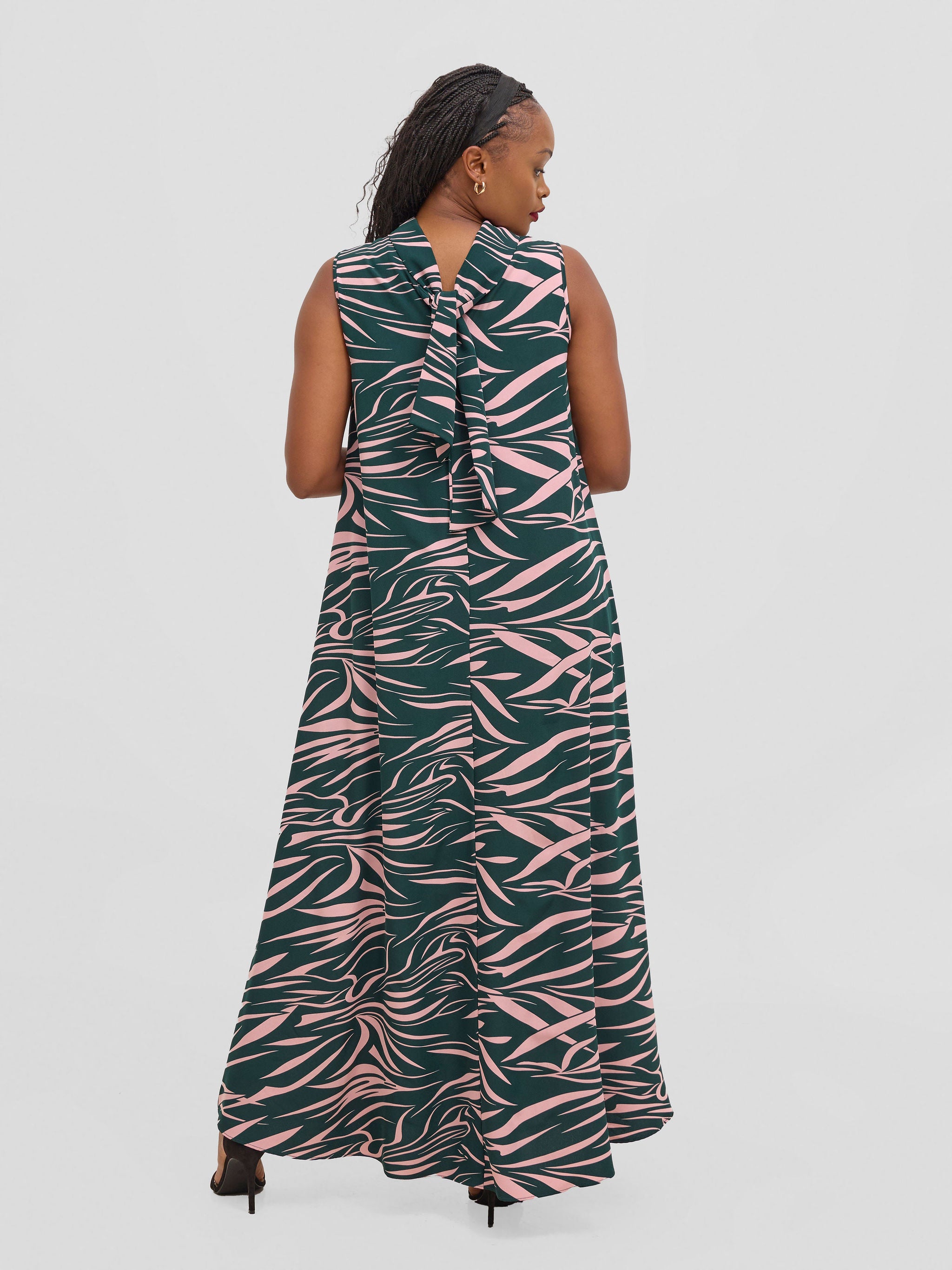 Vivo Bissa Reversible Maxi Dress - Green / Pink Print