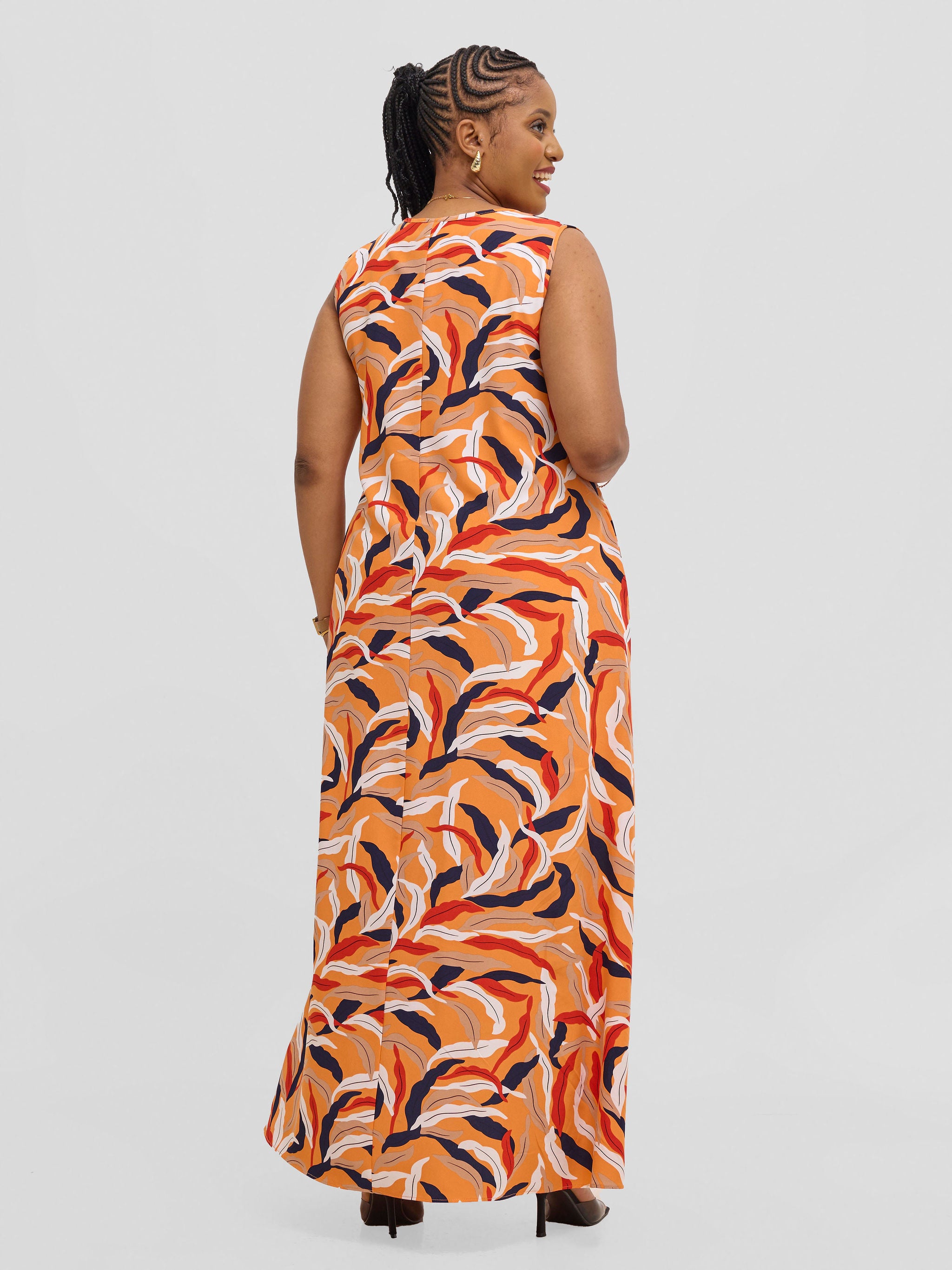 Vivo Basic Sleeveless Tent Maxi Dress - Orange / Red Print