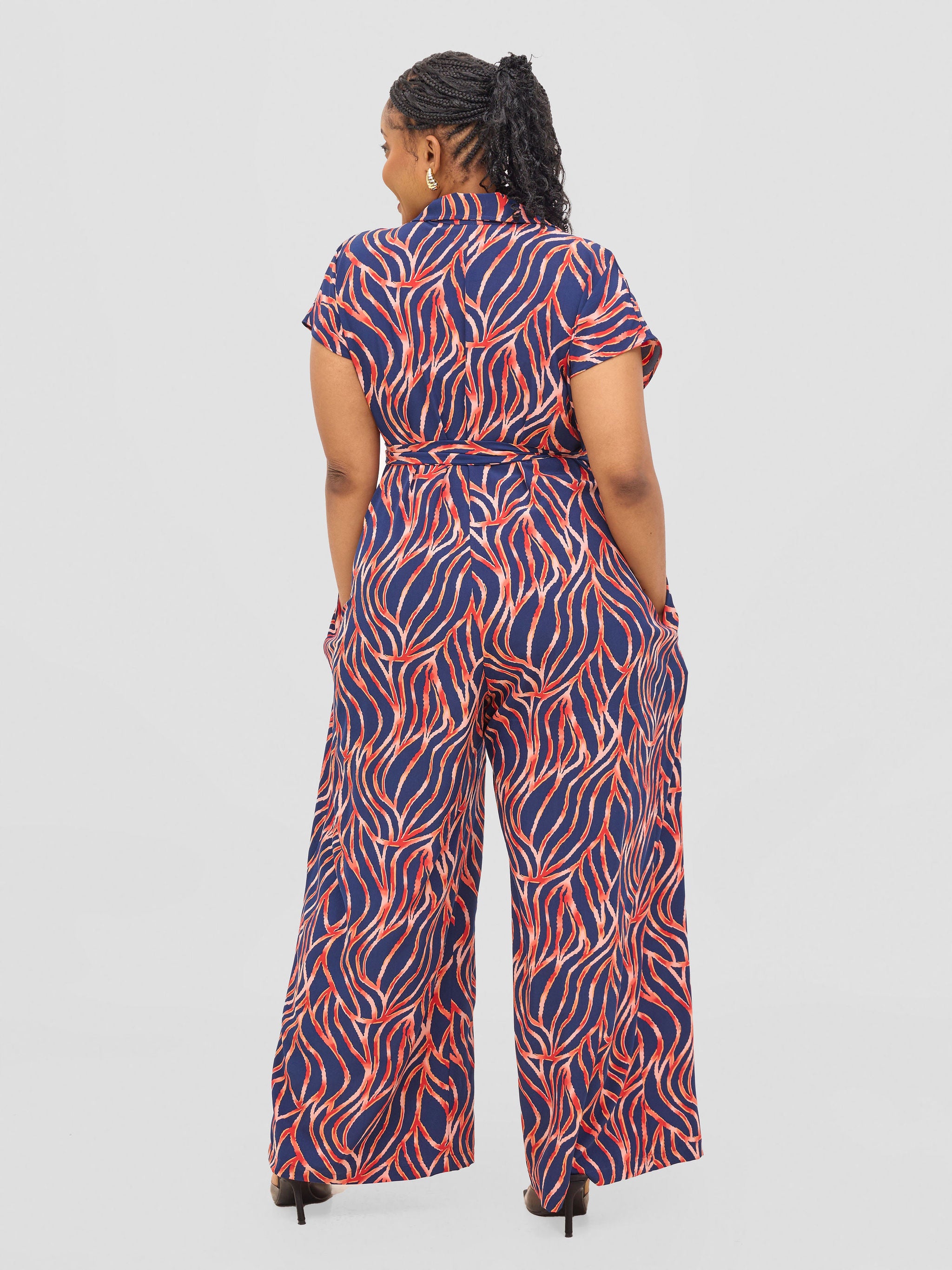 Vivo Ayla Drop Shoulder Jumpsuit - Navy / Red Print