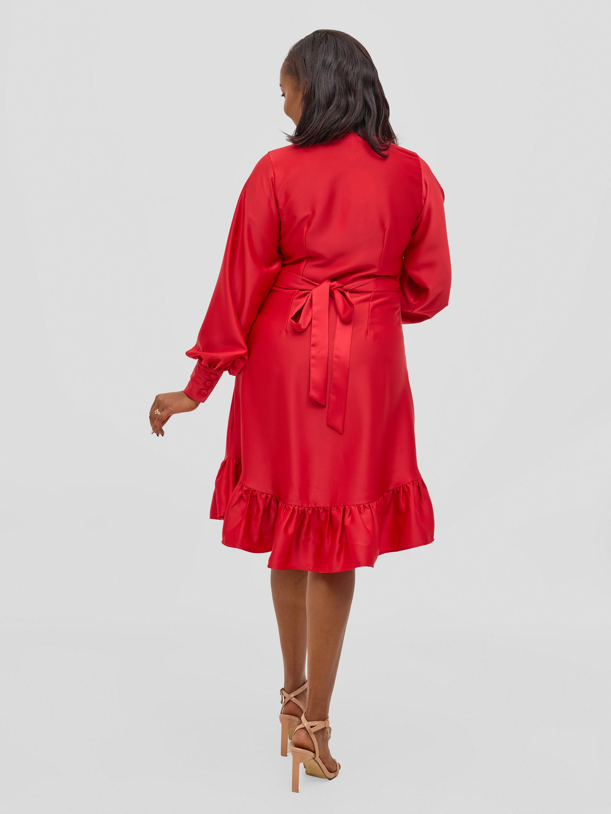 Vivo Merika Knee Length Wrap Dress - Red