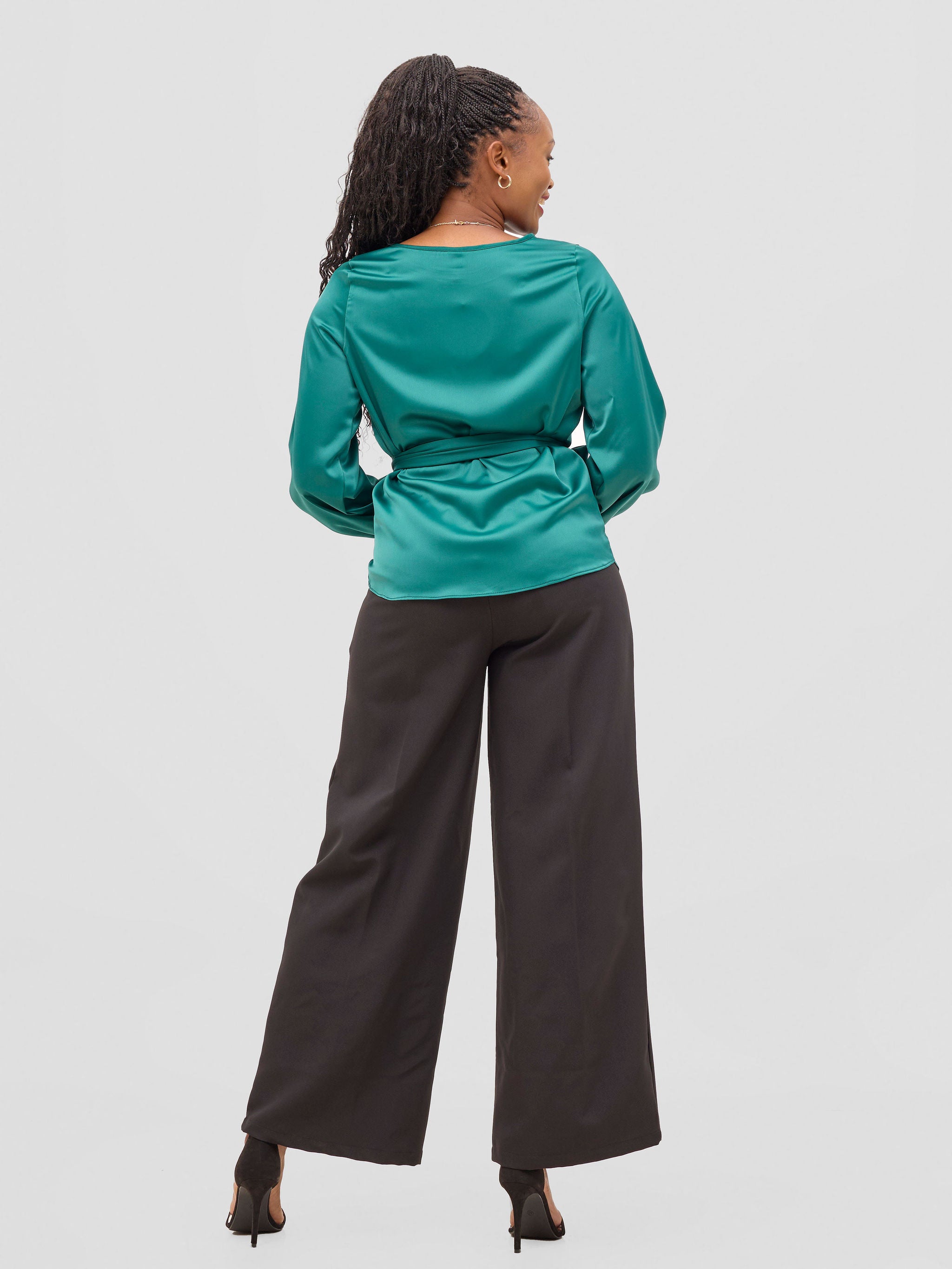 Vivo Meli Bishop Sleeve Tie Top - Dark Green