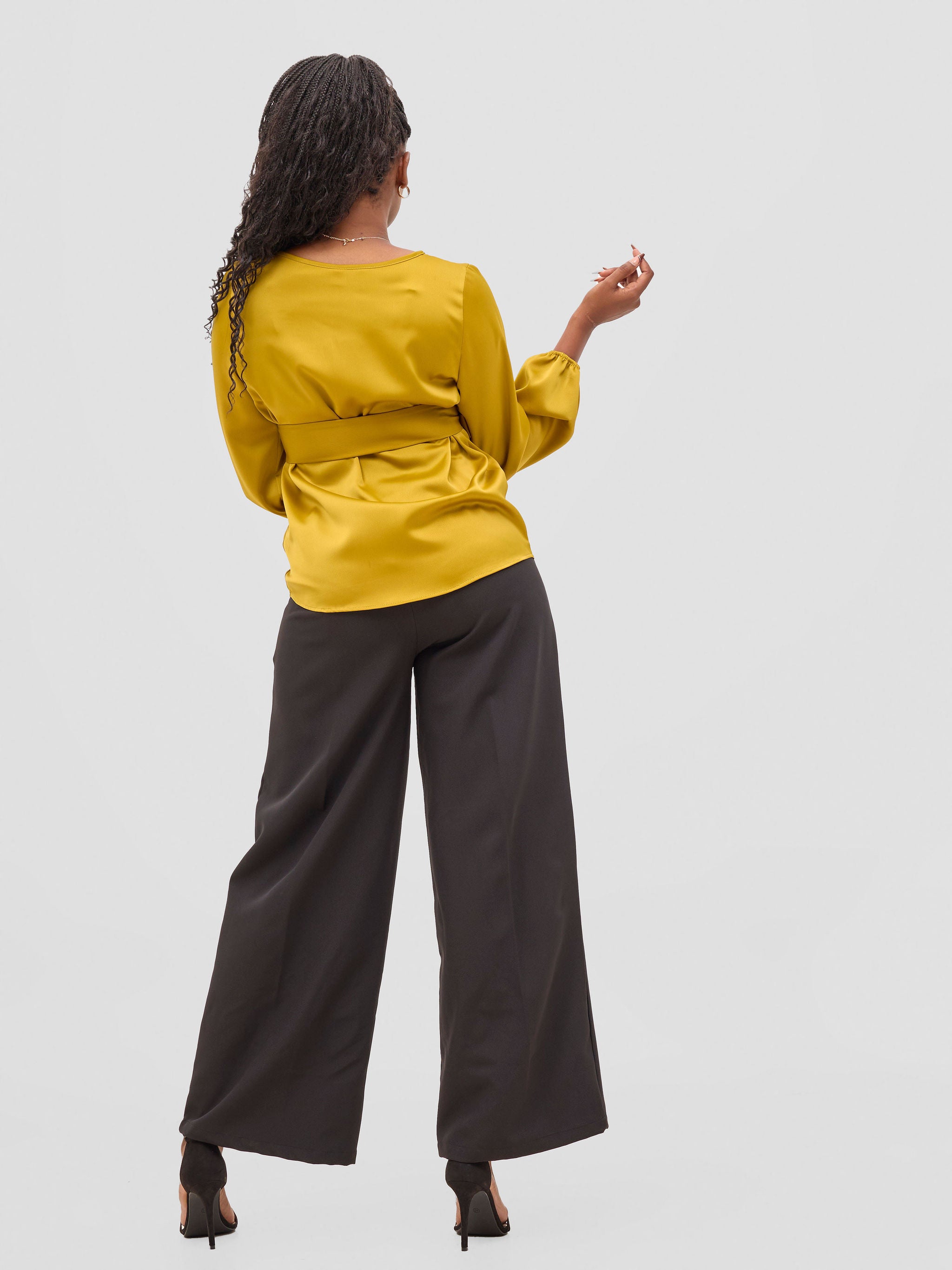 Vivo Meli Bishop Sleeve Tie Top - Dark Mustard