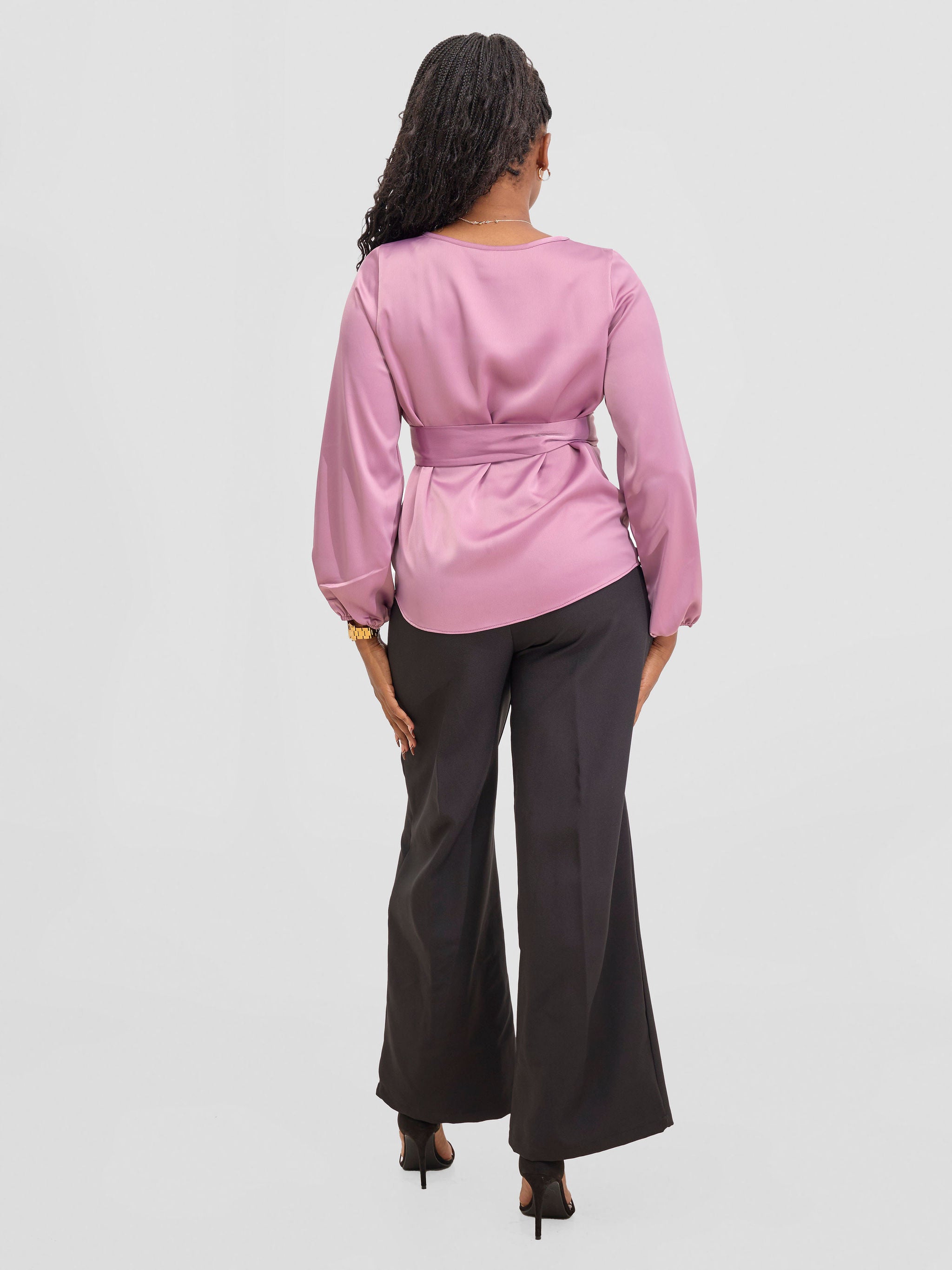 Vivo Meli Bishop Sleeve Tie Top - Dusty Pink