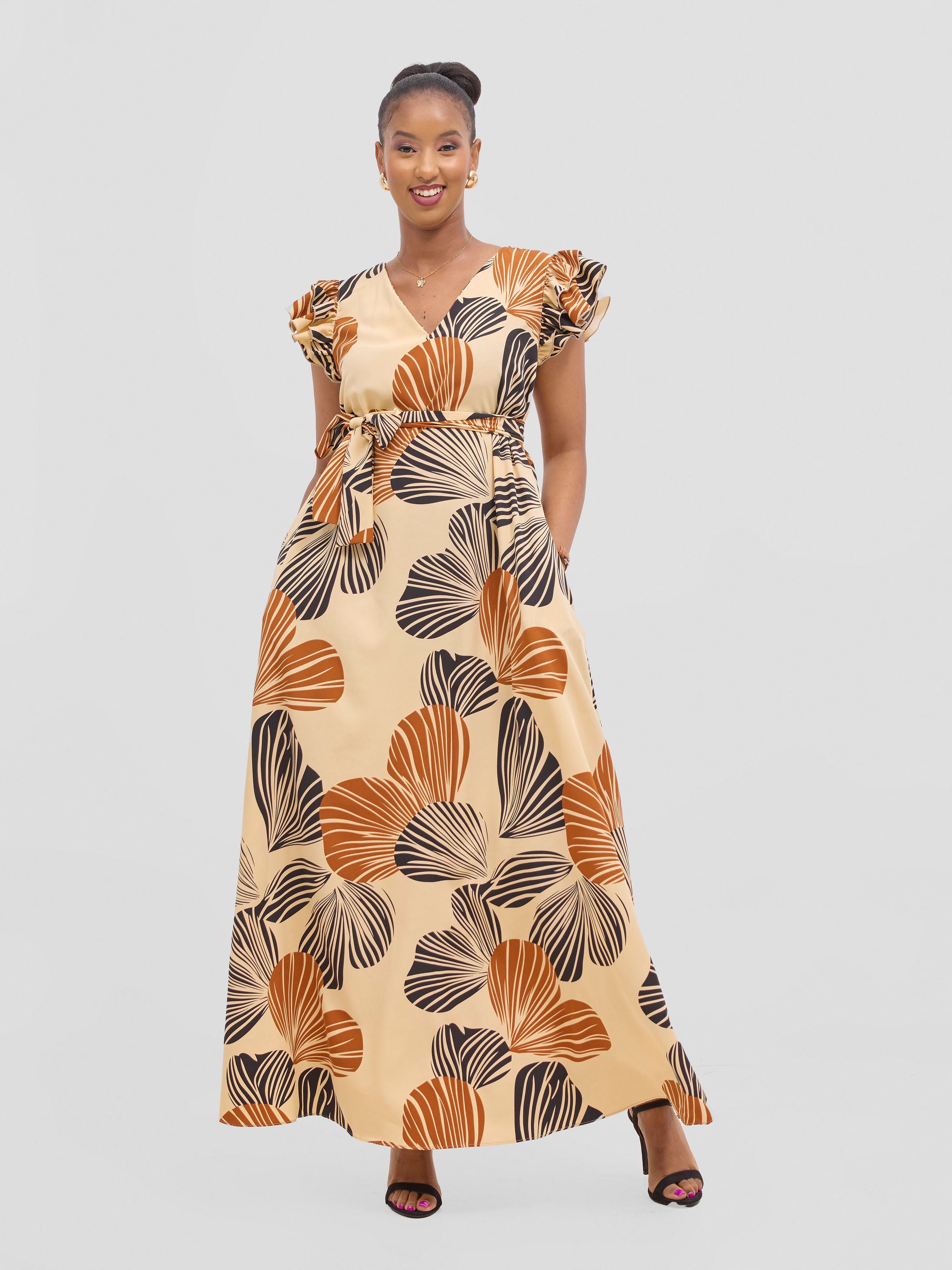 Vivo Nasinka A-line Maxi Dress - Rust / Black Nama Print