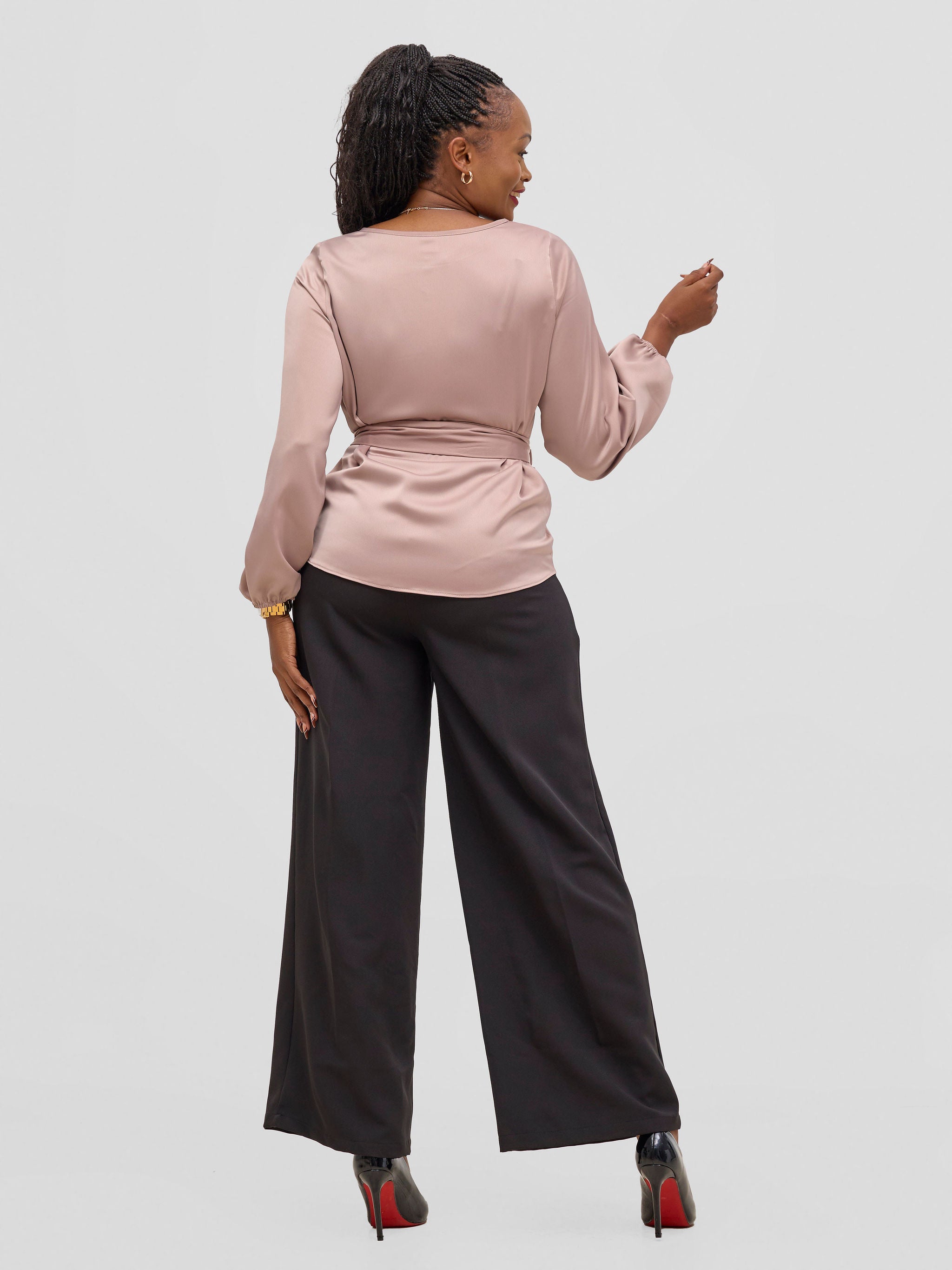 Vivo Meli Bishop Sleeve Tie Top - Taupe