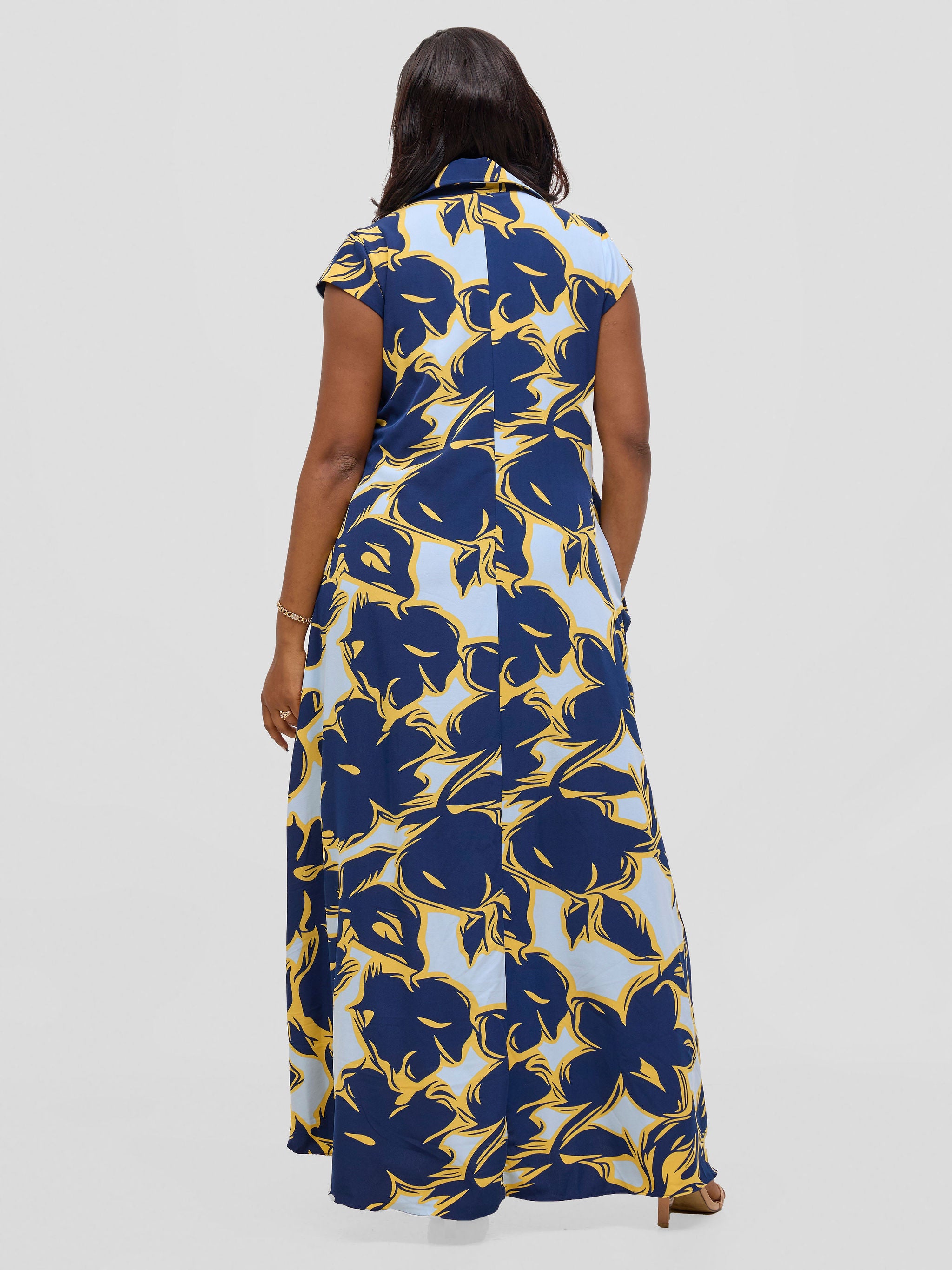 Vivo Zuri Cap Sleeved Maxi Dress - Navy / Cream Uri Print