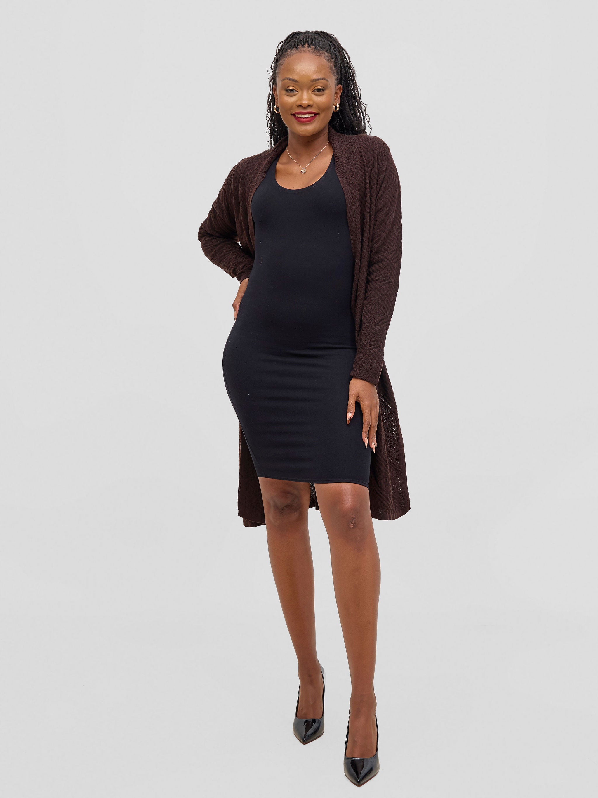 Vivo Side Slit Midi Waterfall - Chocolate Brown