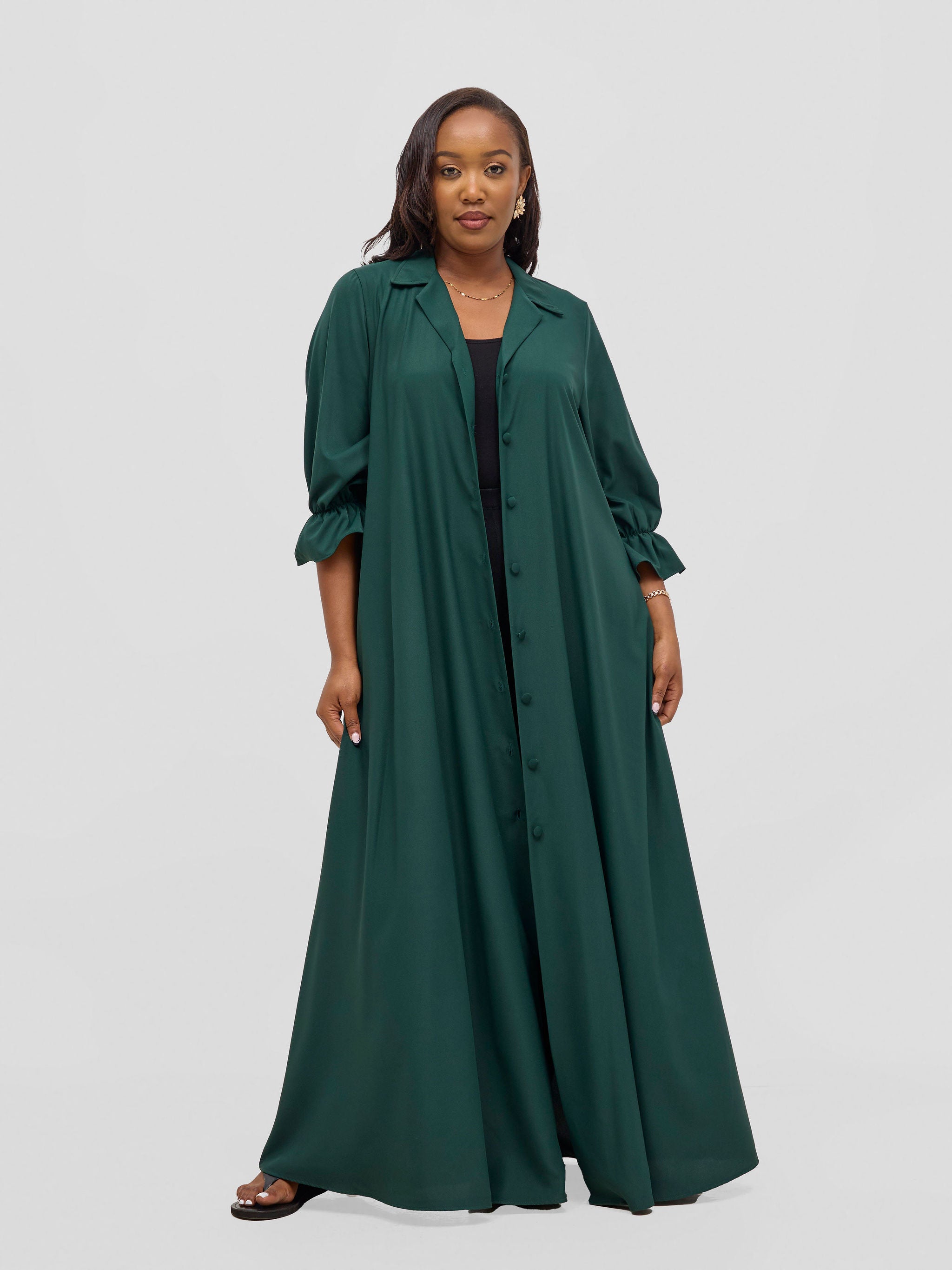 Vivo Hadiya Flounce Sleeve Maxi Dress  - Dark Green