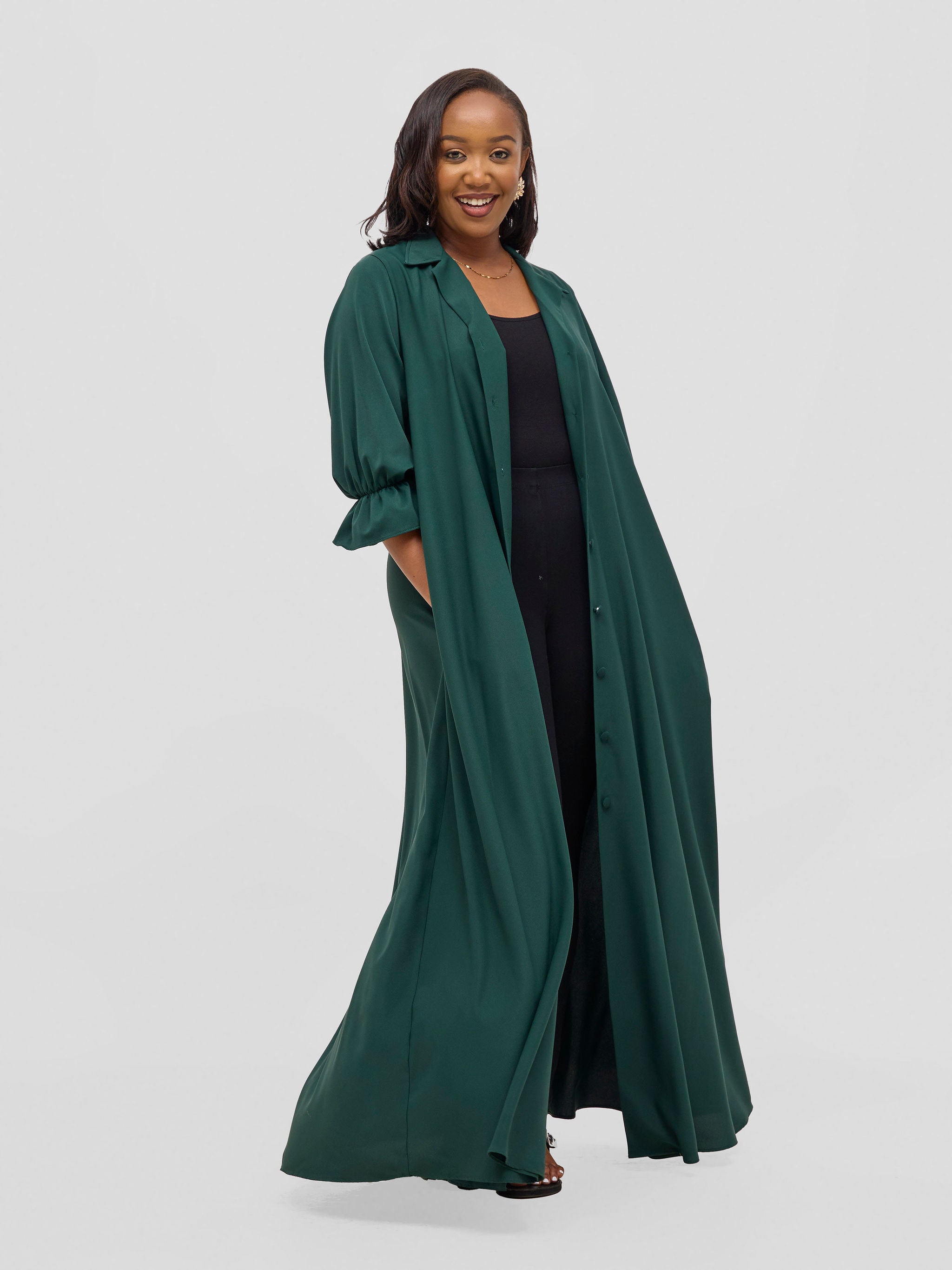 Vivo Hadiya Flounce Sleeve Maxi Dress  - Dark Green
