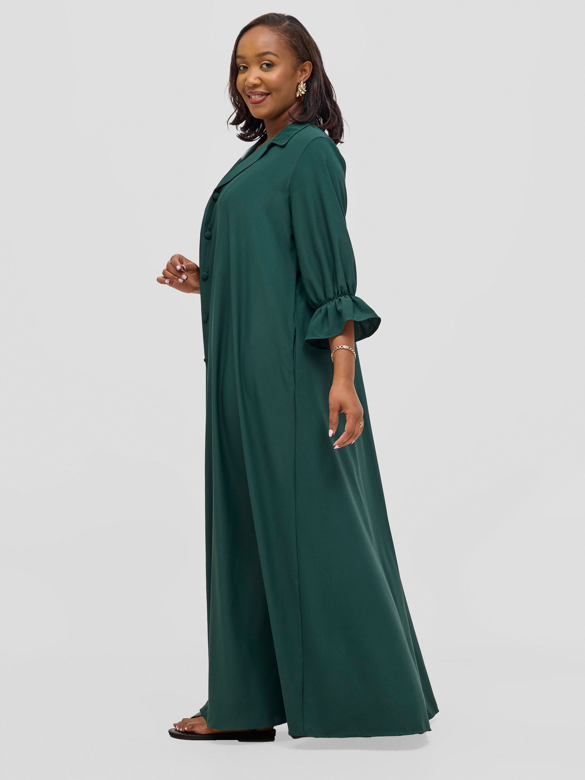 Vivo Hadiya Flounce Sleeve Maxi Dress  - Dark Green