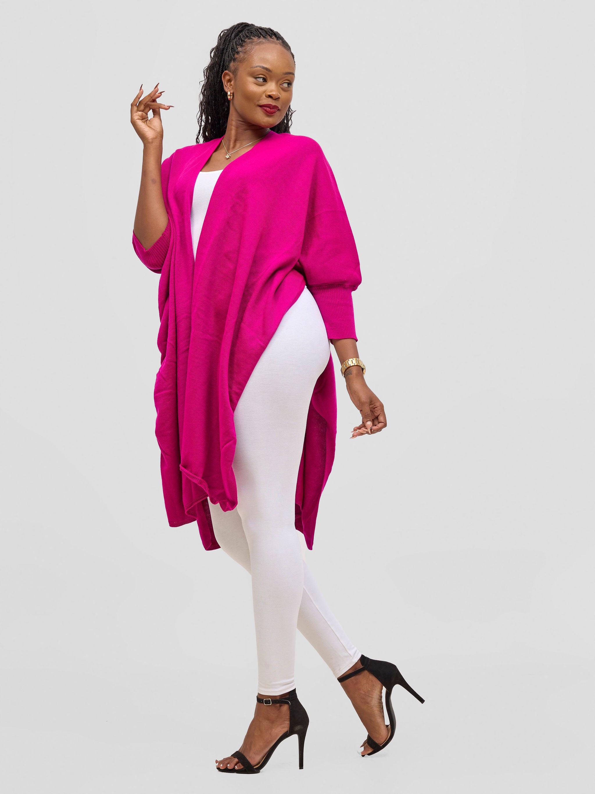 Vivo Cuffed Wrap Poncho - Fuchsia