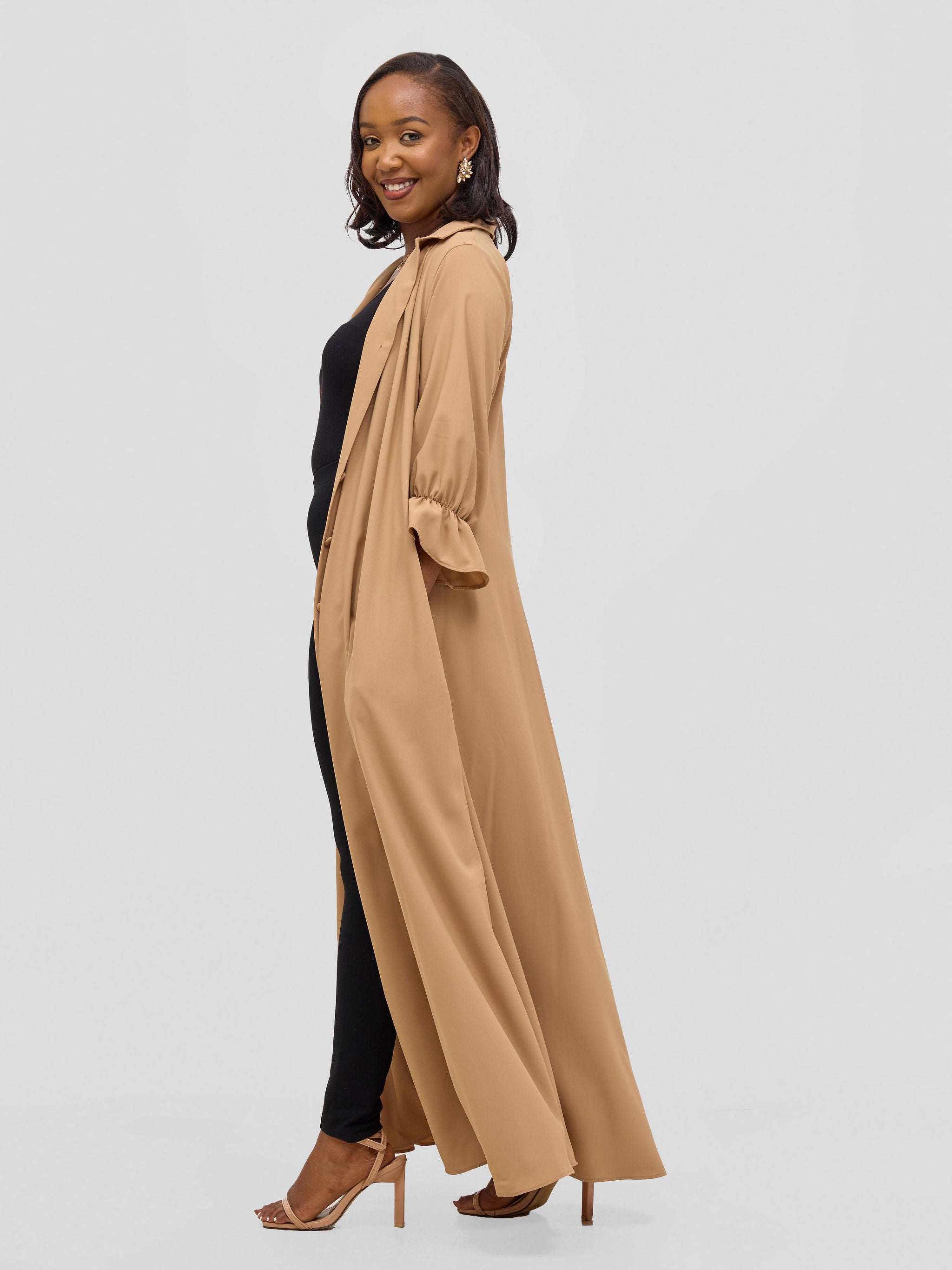 Vivo Hadiya Flounce Sleeve Maxi Dress  - Light Tan