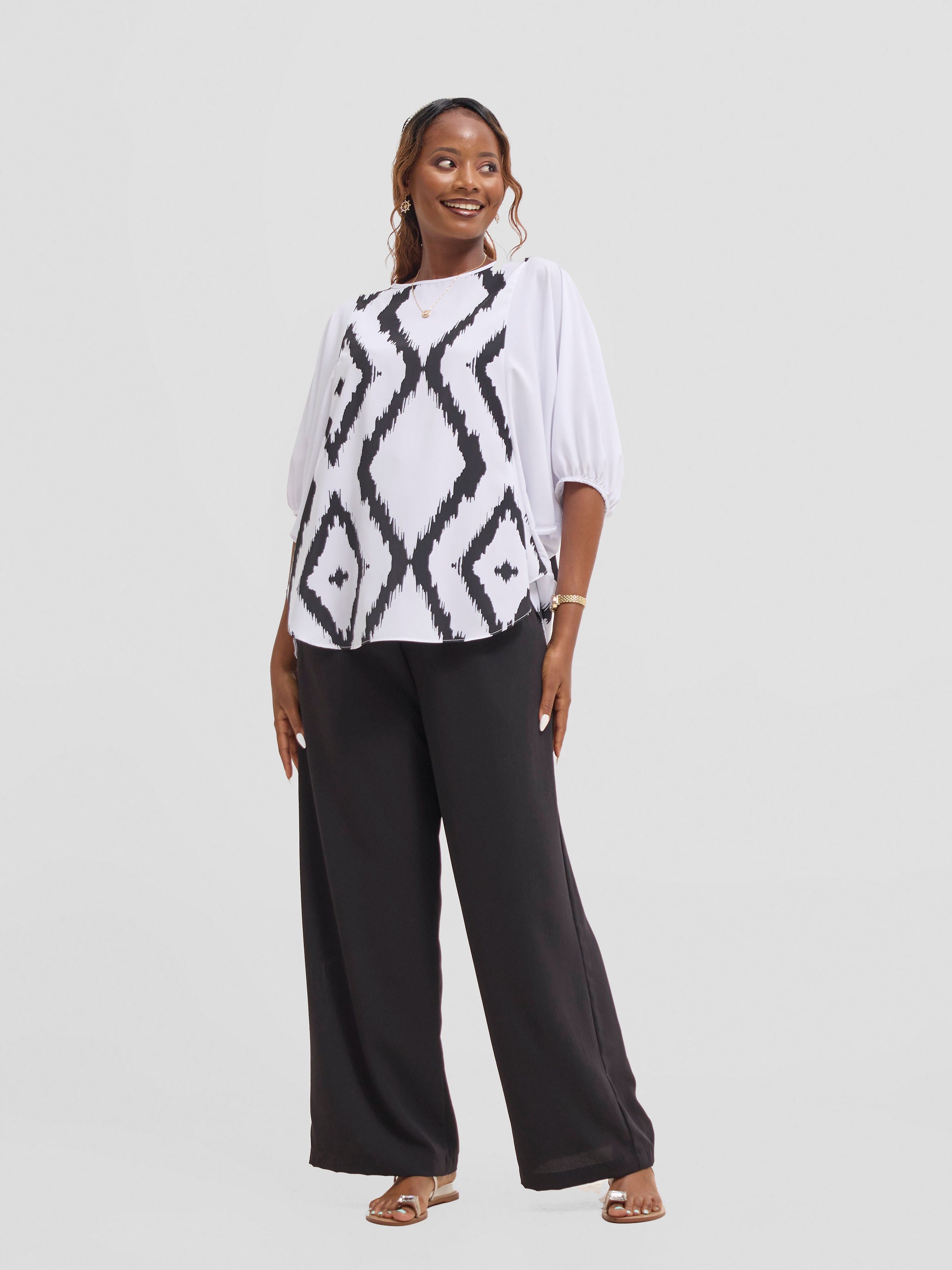 Vivo Seli Wide Top - White / Black Esli Print