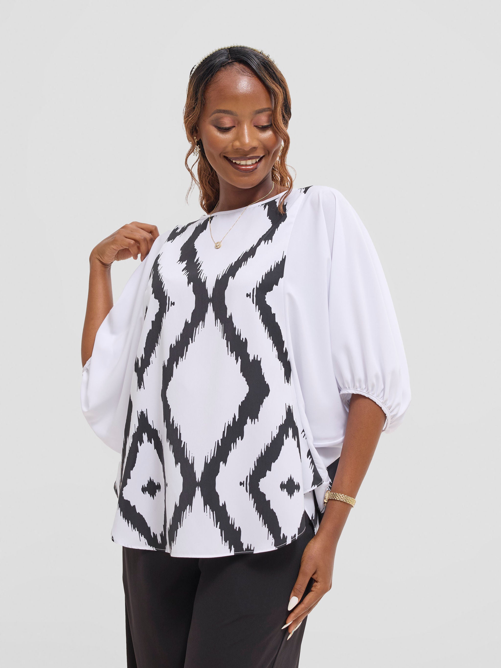 Vivo Seli Wide Top - White / Black Esli Print