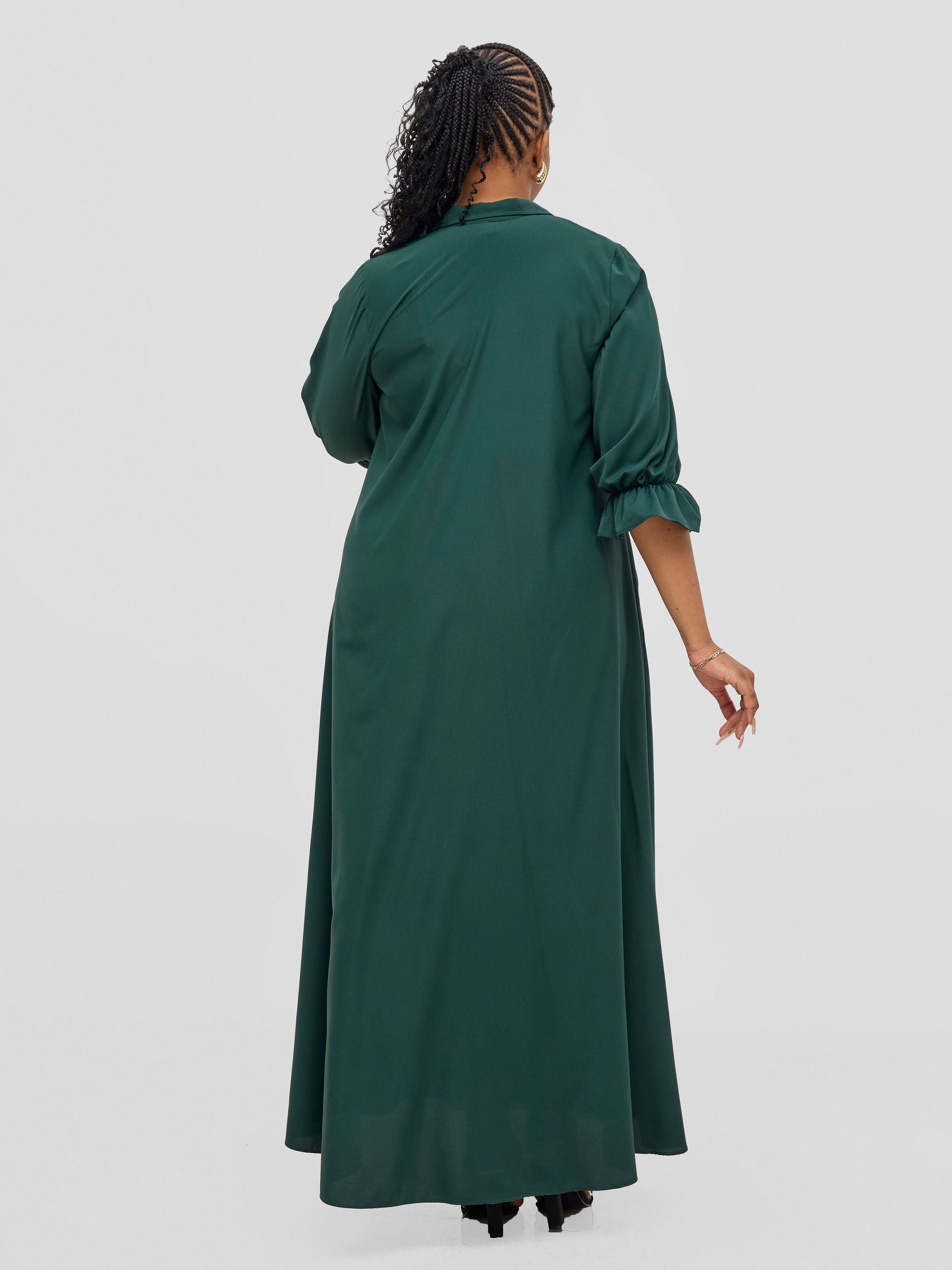 Vivo Hadiya Flounce Sleeve Maxi Dress  - Dark Green