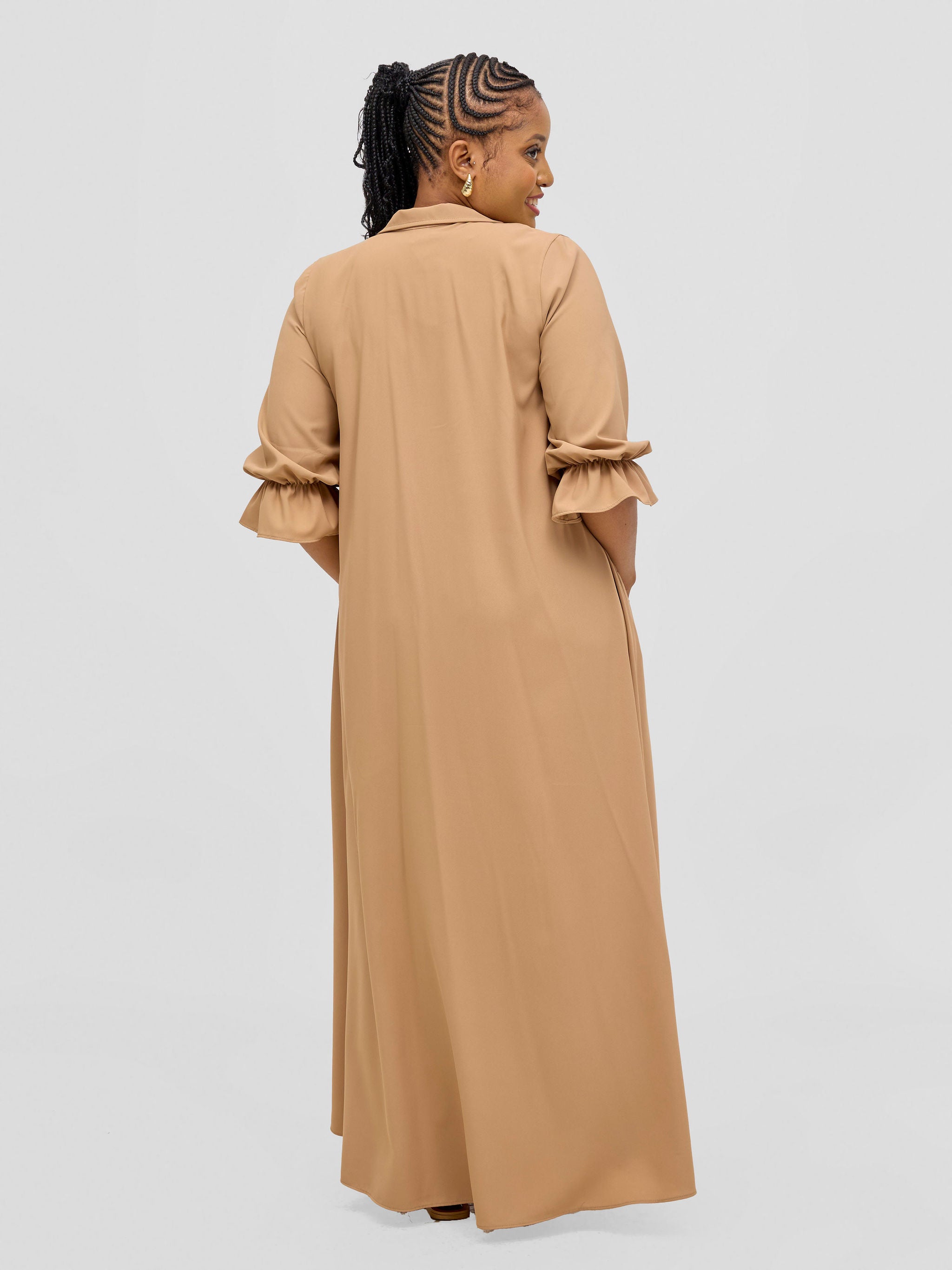 Vivo Hadiya Flounce Sleeve Maxi Dress  - Light Tan