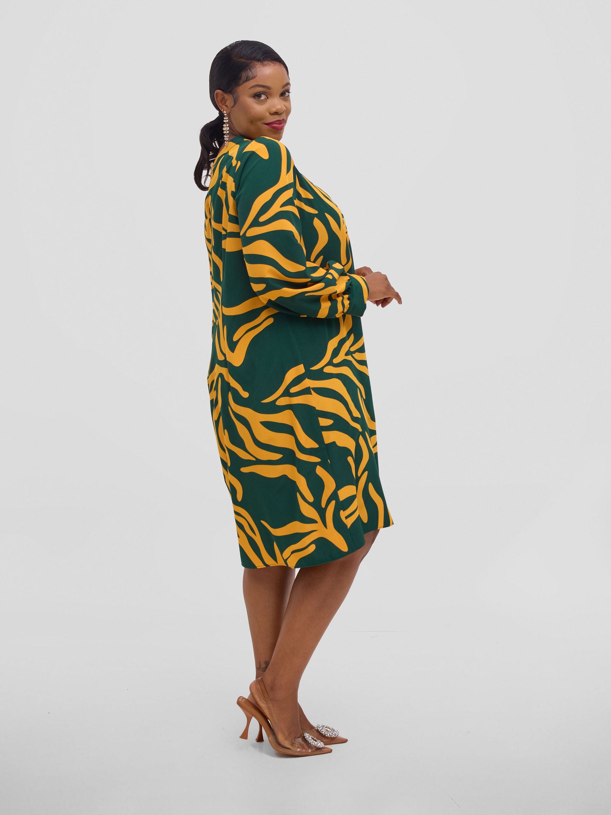 Vivo Chari Shift Dress - Mustard / Green Print | Vivo Fashion Group Kenya Vivo Chari Shift Dress - Mustard / Green Print | Vivo Fashion Group Kenya