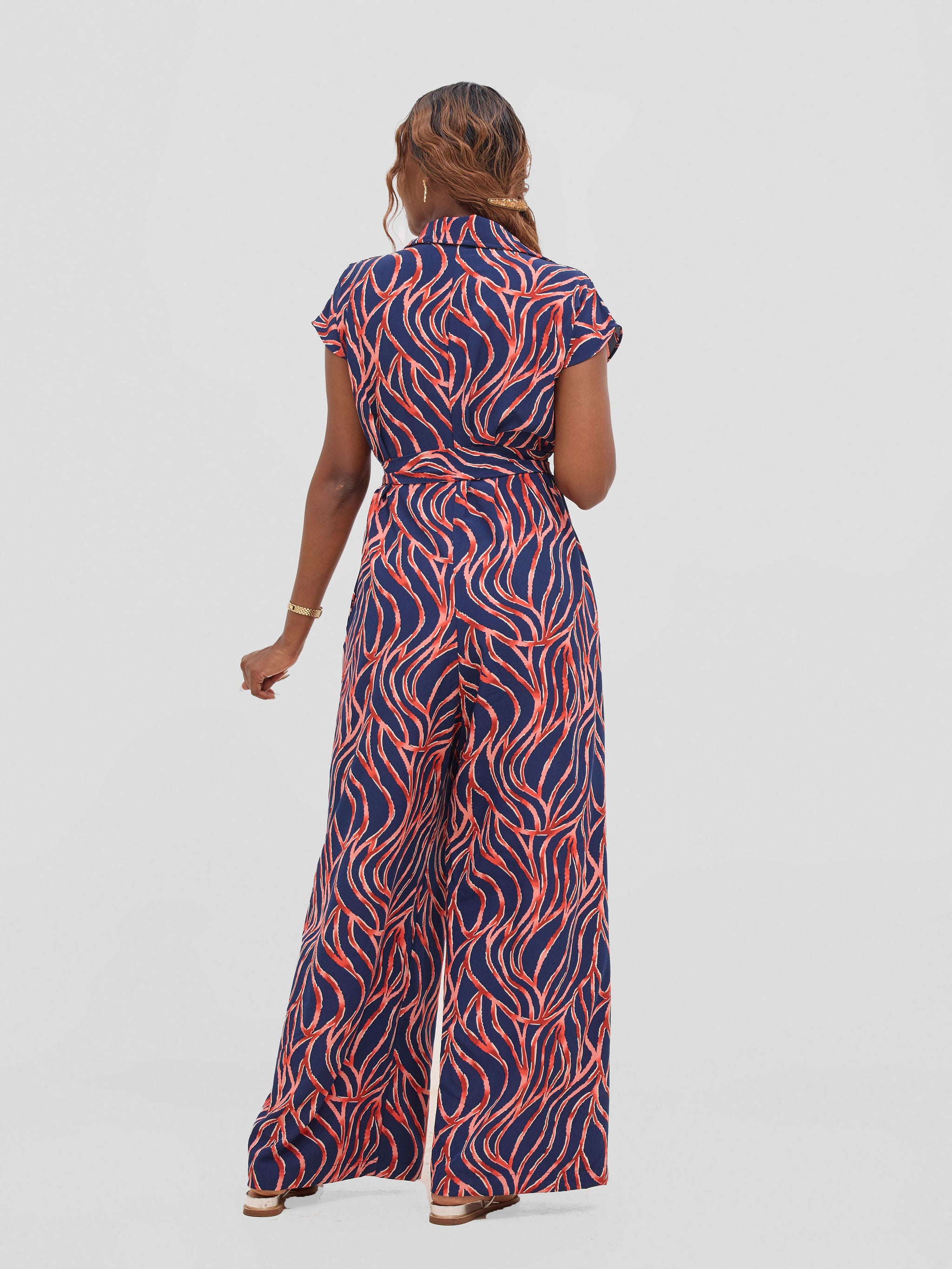 Vivo Ayla Drop Shoulder Jumpsuit - Navy/ Cream Print