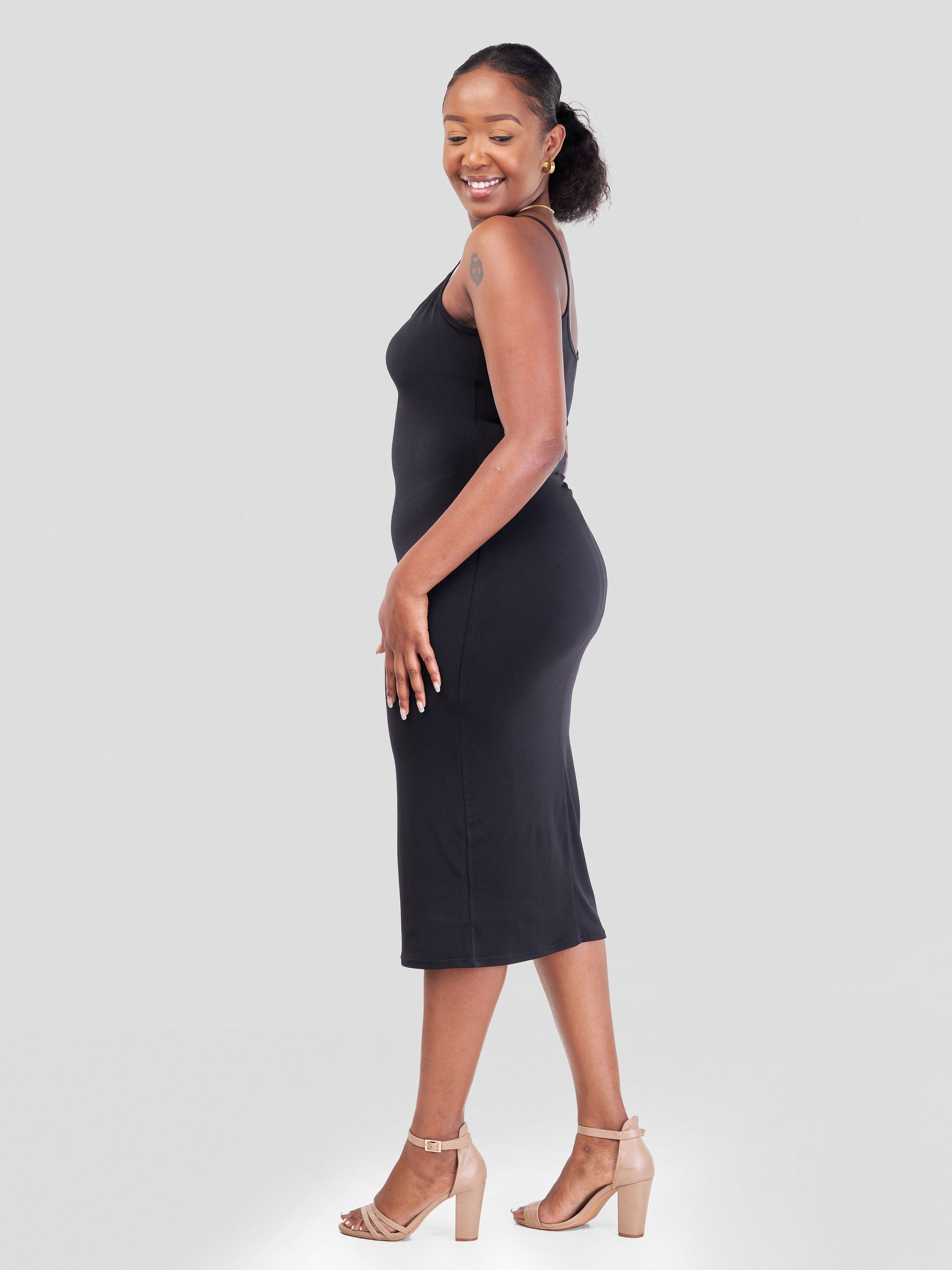 Vivo Naya Strappy Midi Body-Con Dress - Black | Vivo Fashion Group Kenya