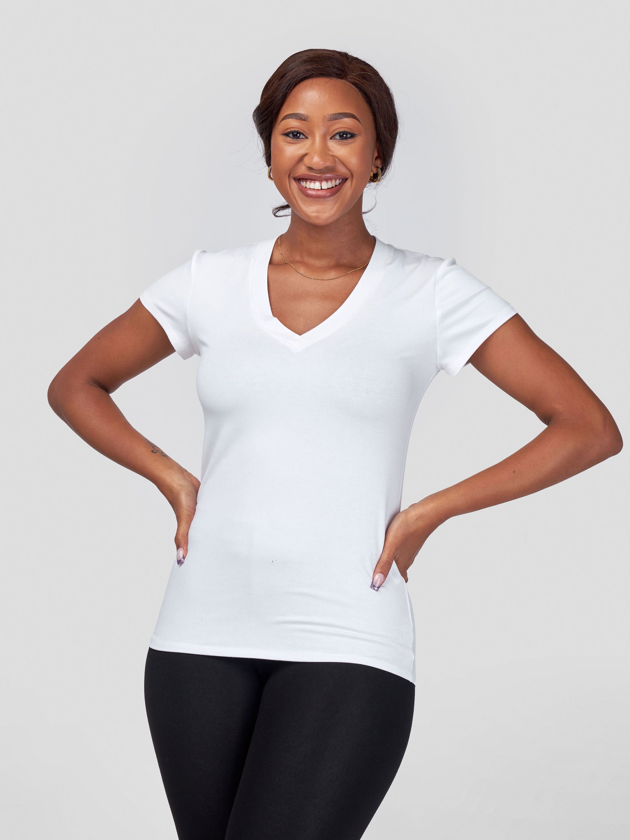 Vivo Basic V-neck Cap Sleeve Top - White