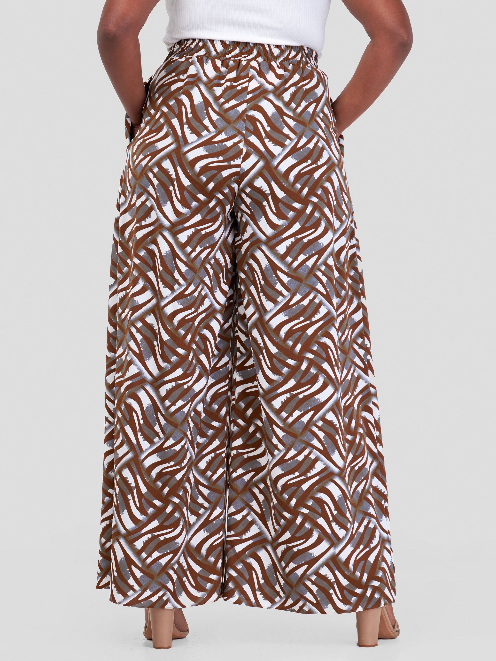 Vivo Basic Crepe Pants - Chocolate / Grey Abstract Print