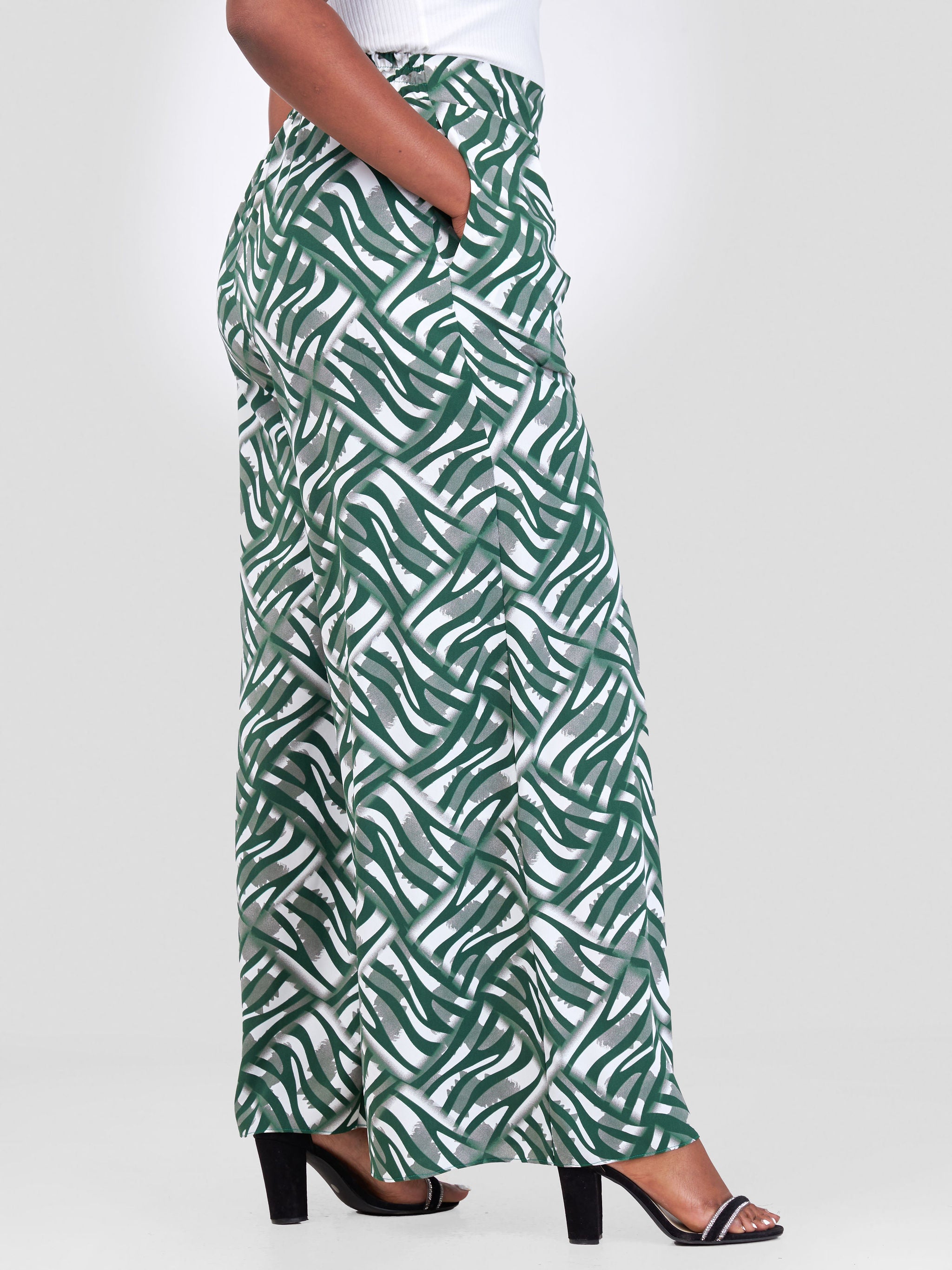 Vivo Basic Crepe Pants - Green / Grey Abstract Print