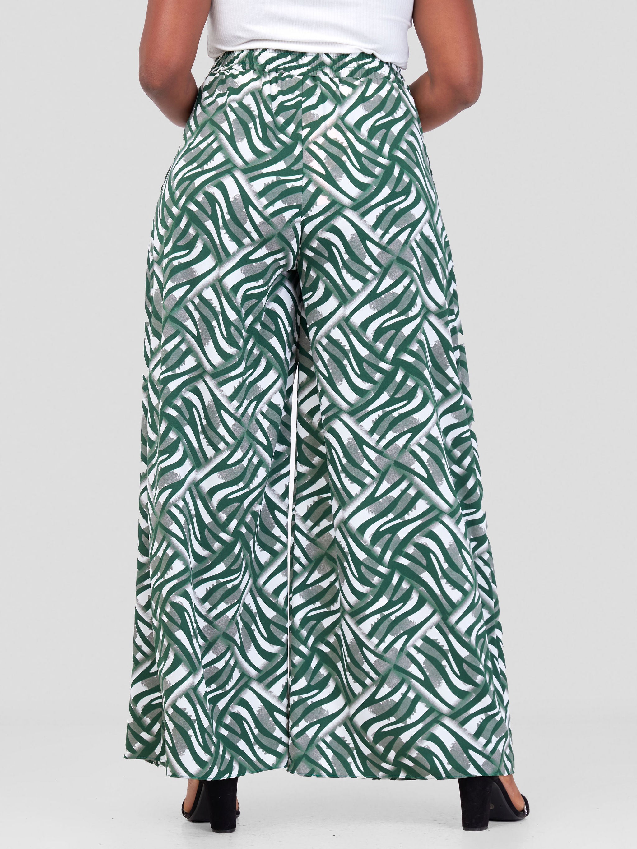 Vivo Basic Crepe Pants - Green / Grey Abstract Print