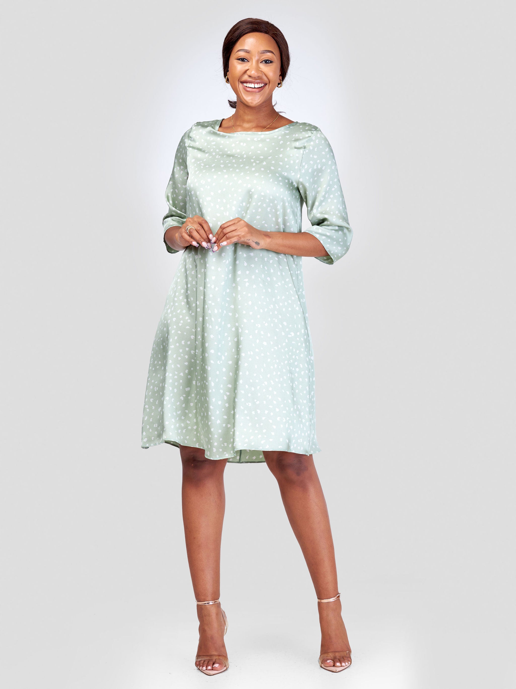 Vivo Ayo Tent Dress - Mint Green / Off-White Abstract Print