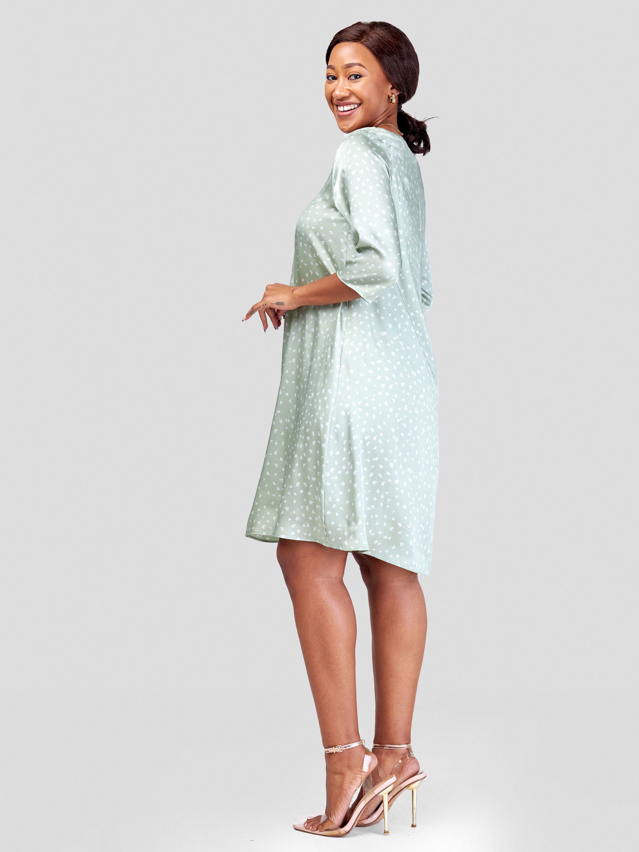 Vivo Ayo Tent Dress - Mint Green / Off-White Abstract Print