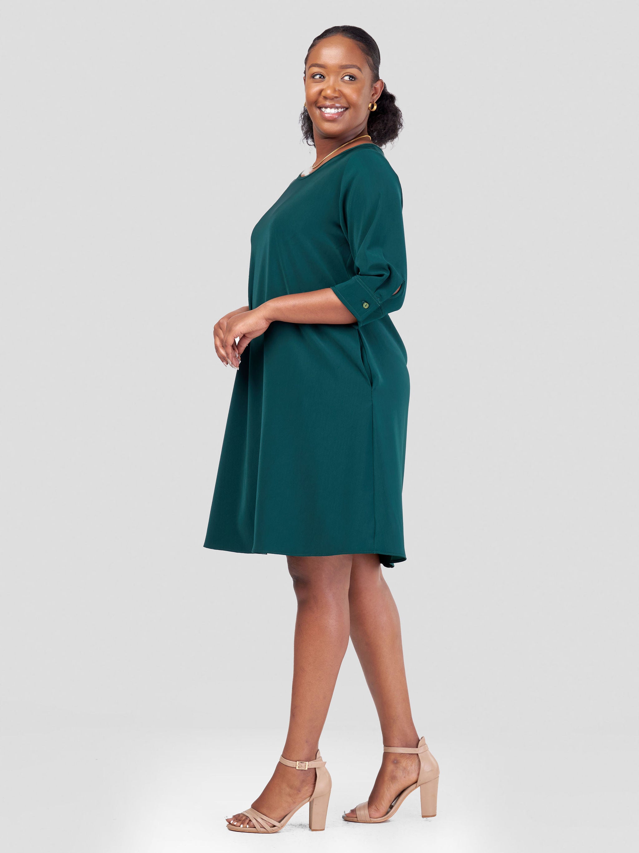 Vivo Tatili 3/4 Sleeve Tent Dress - Dark Green