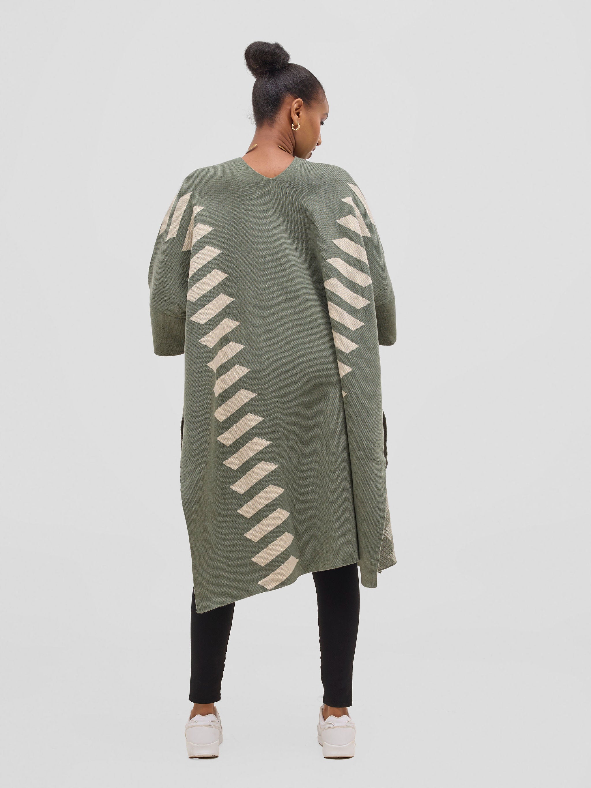 Safari Dila  Poncho - Dark Sage / Ivory