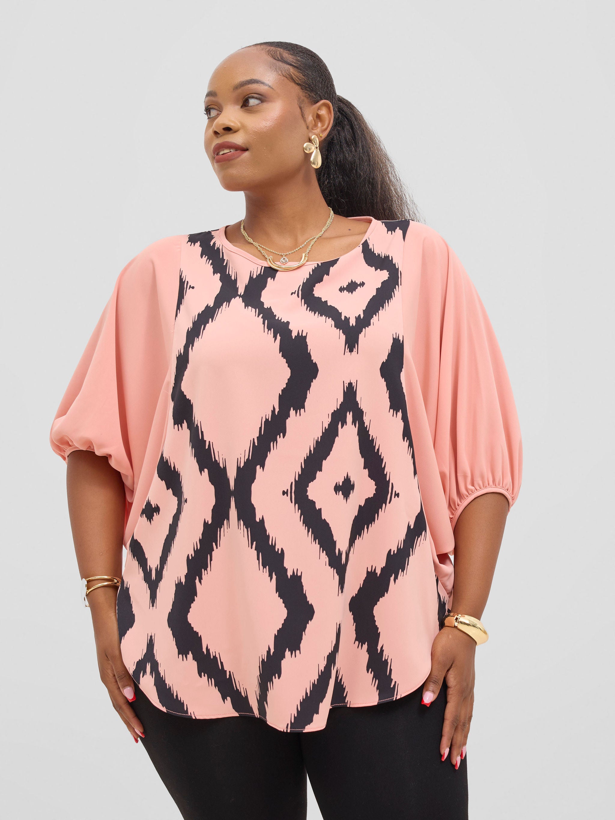 Vivo Seli Wide Top - Peach / Black  Esli Print