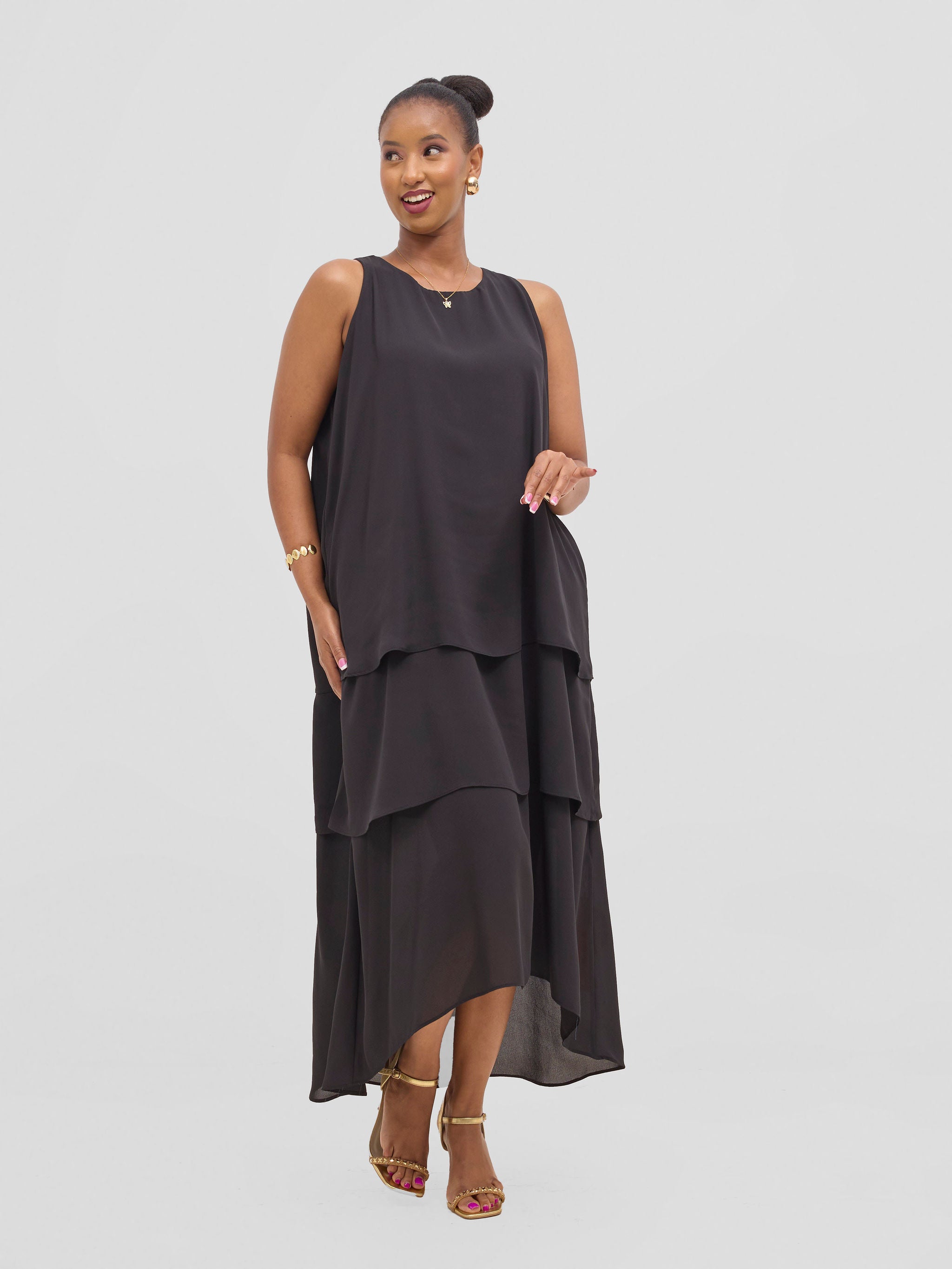 Vivo Yene Layered Midi Dress - Black