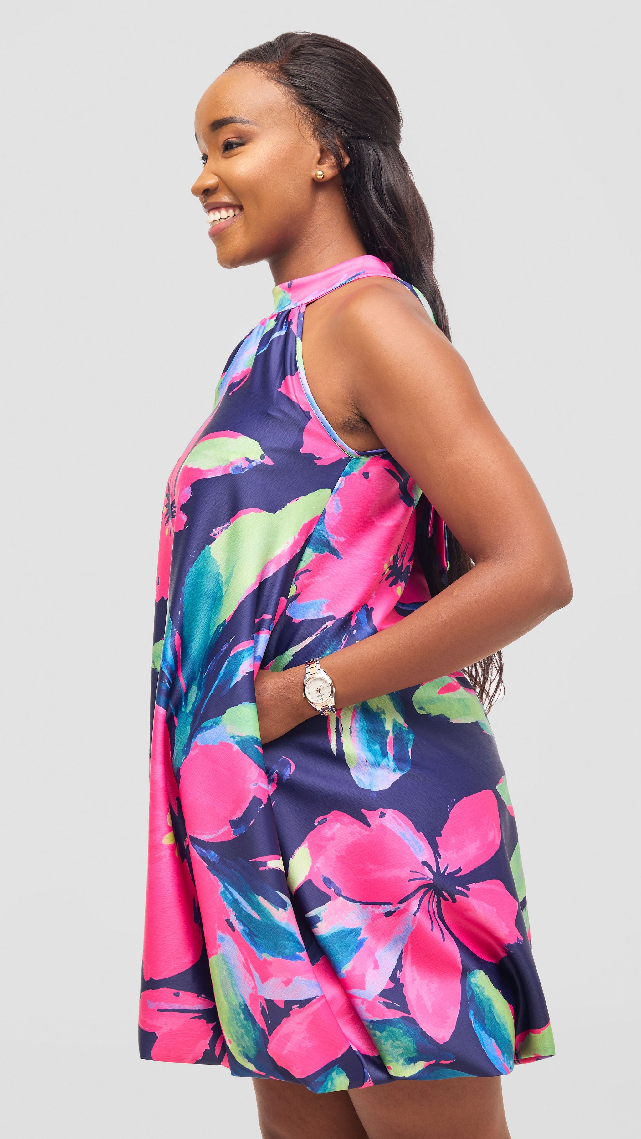 Vivo Iyana Knee Length Bubble Dress - Fuschia / Green Iya Pint