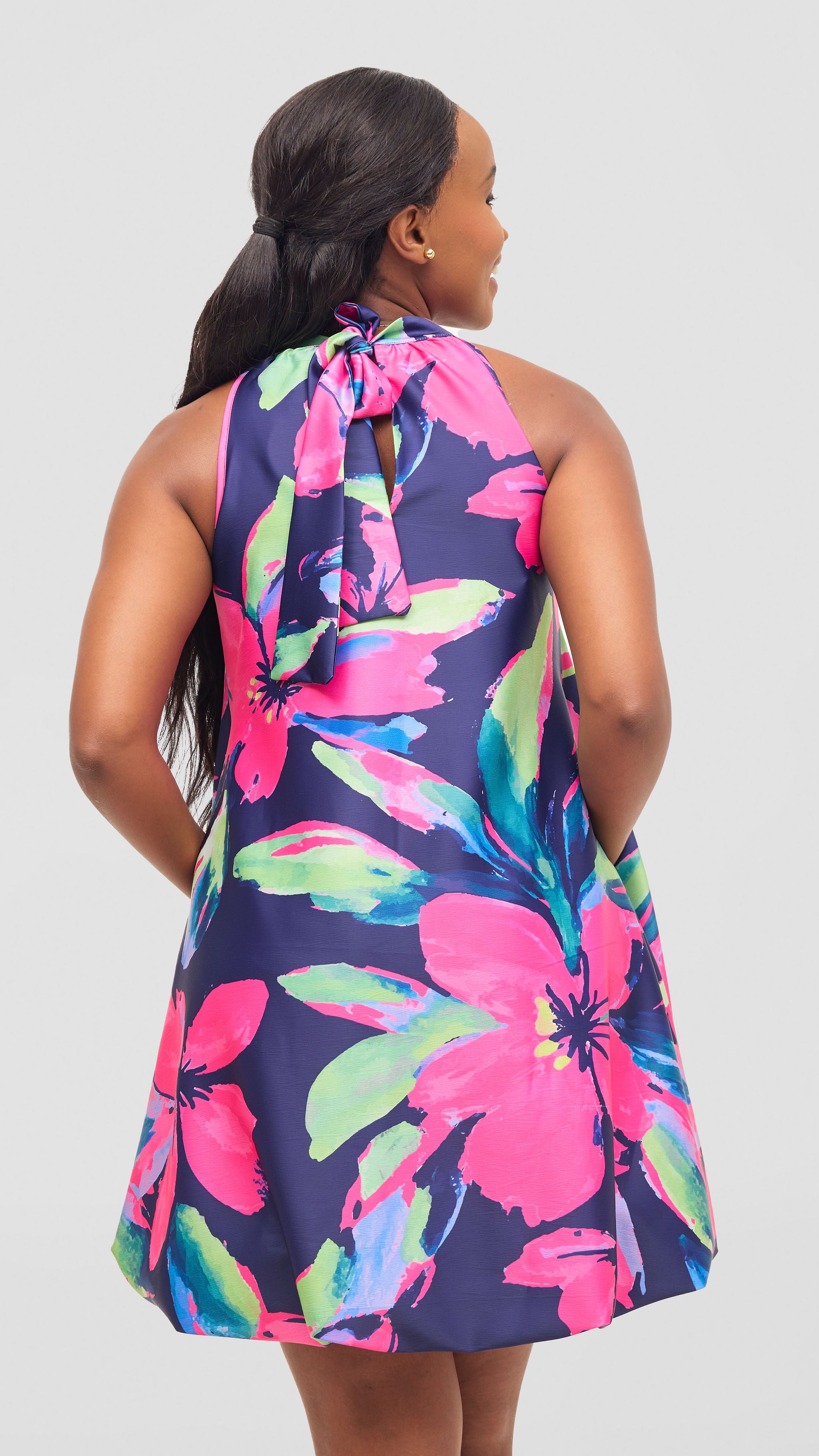Vivo Iyana Knee Length Bubble Dress - Fuschia / Green Iya Pint