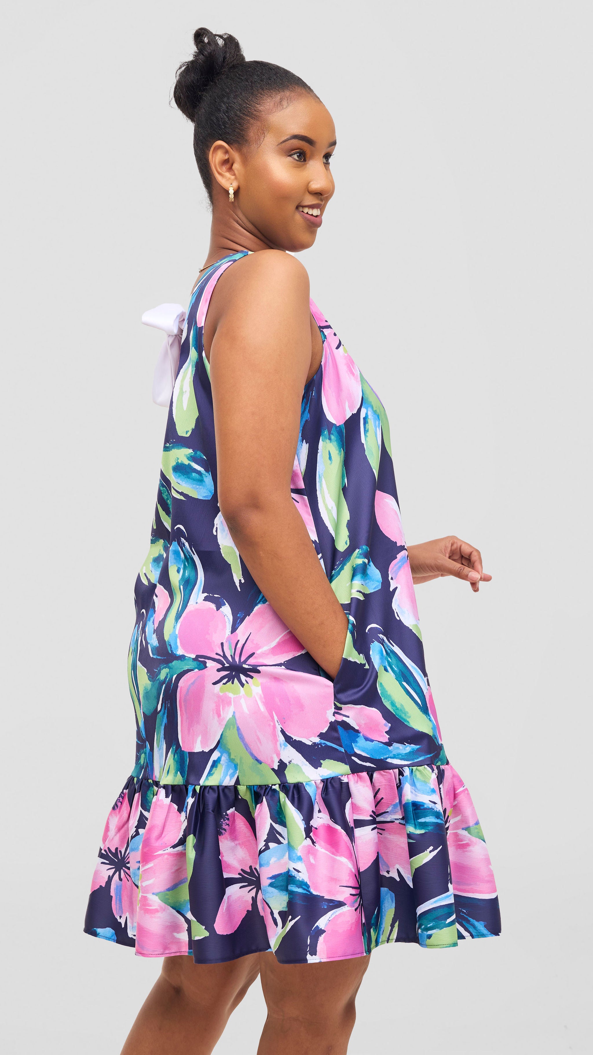 Vivo Iyana Knee Length Bubble Dress - Fuschia / Green Iya Pint