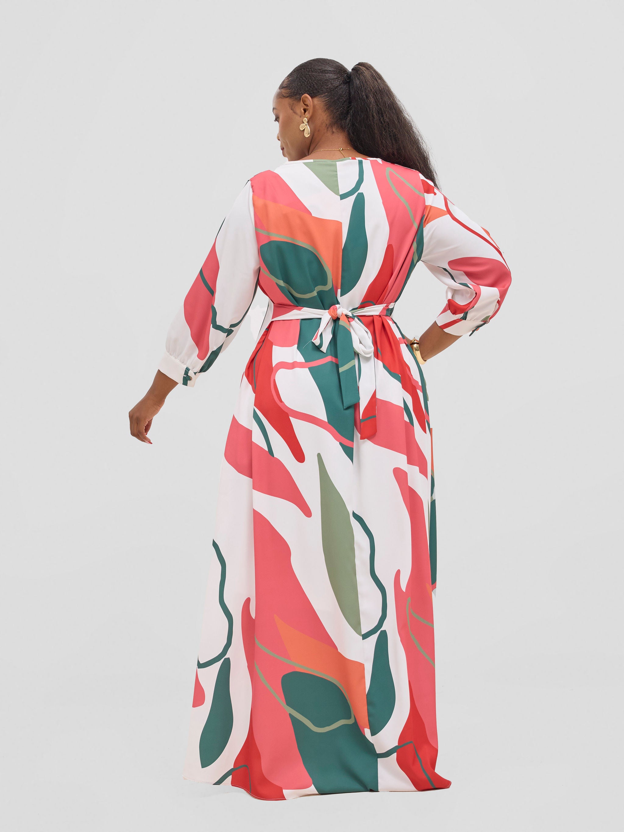 Vivo Hadiya Tie Maxi Dress - Red / Green Shira Print